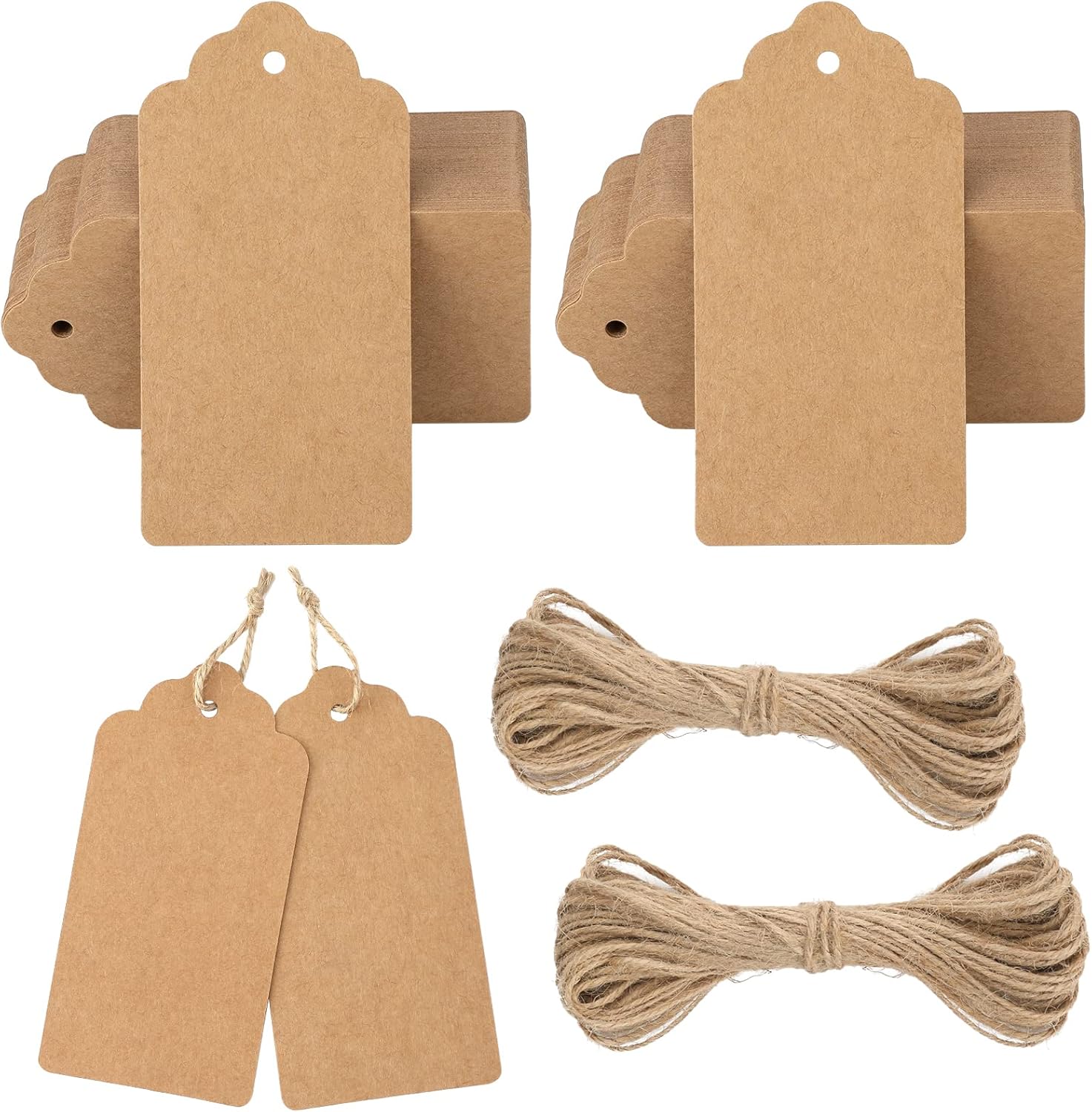 G2PLUS Kraft Paper Gift Tags - 100PCS Large Plain Gift Tags - 5x10CM Brown Blank Labels with String for Presents, 300g/m²