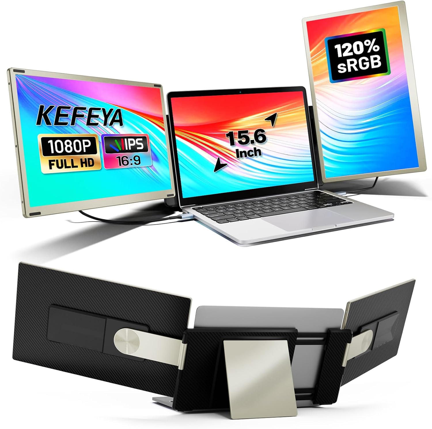 KEFEYA 15.6 Inch Laptop Screen Extender Laptops Come with HUB H5-T, 120% SRGB 1080P IPS Portable Monitor HDMI/USB-C Plug and Play Display Laptop Monitor Extender (Mac Windows Chrome)