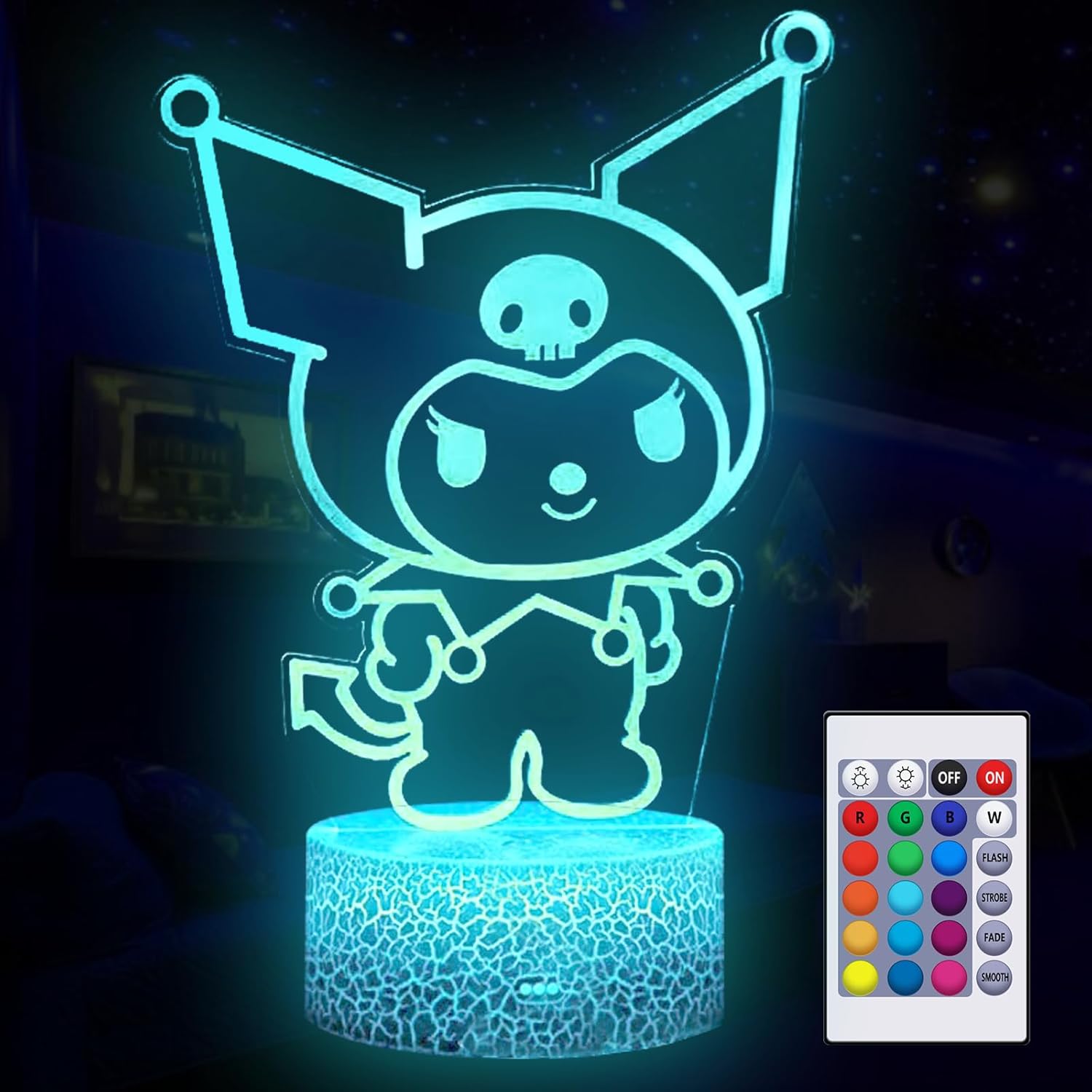 16 Colors Night Light 3D Illusion Table Lamp with Touch & Remote Control LED Lamp Kawaii Anime Led Light Cute Desk Lamp for Artwork Decor Christmas Halloween Birthday Decoration Gifts