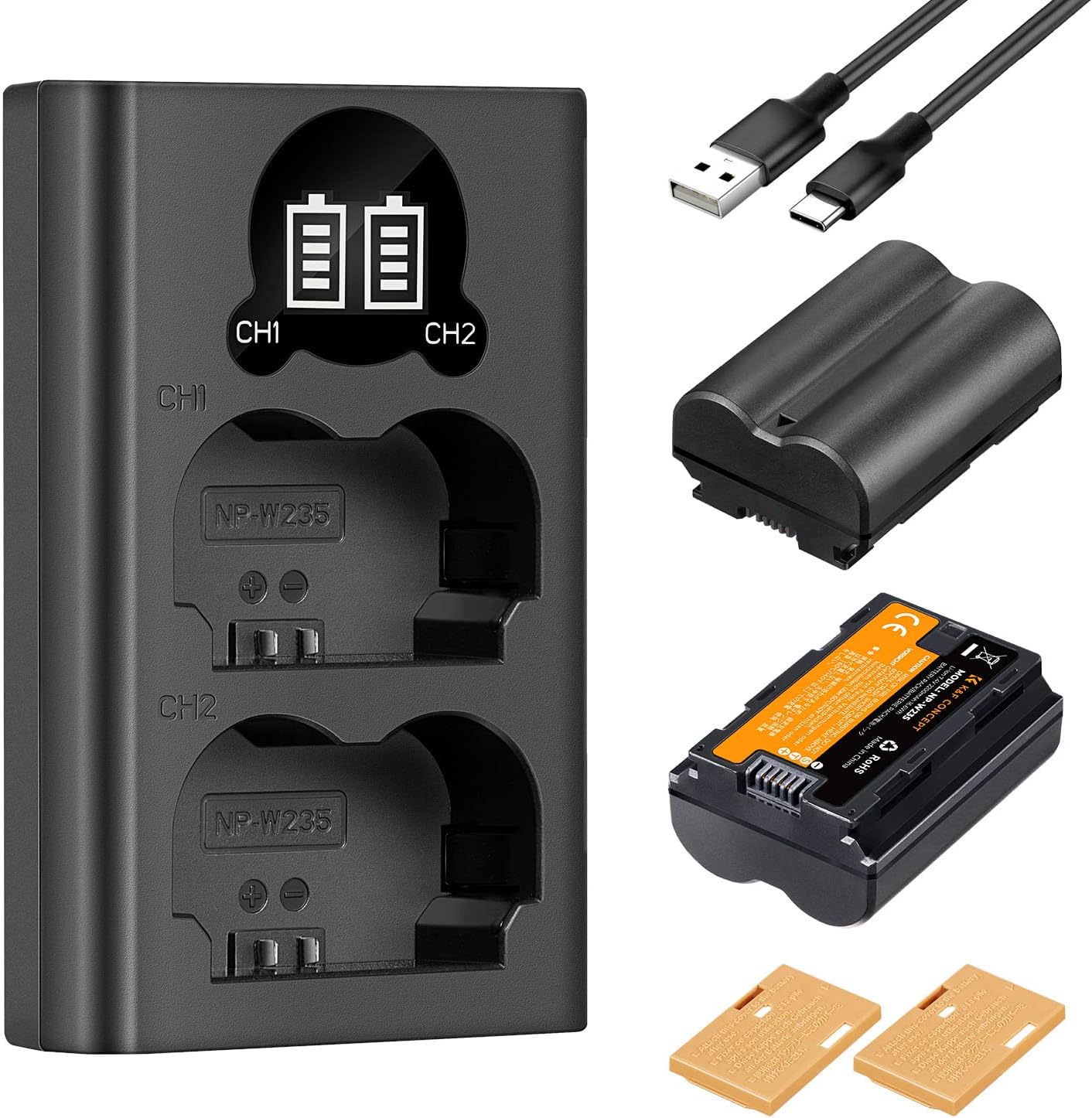 K&F Concept NP-W235 Camera Battery Charger Set for Fuji NP-W235 Battery with Dual Slot Charger for Fujifilm X-T5, X-S20, X-T4, GFX 100S, X-H2S, X-H2 for Fujifilm GFX 50S II, VG-XT4, 2200mAh*2
