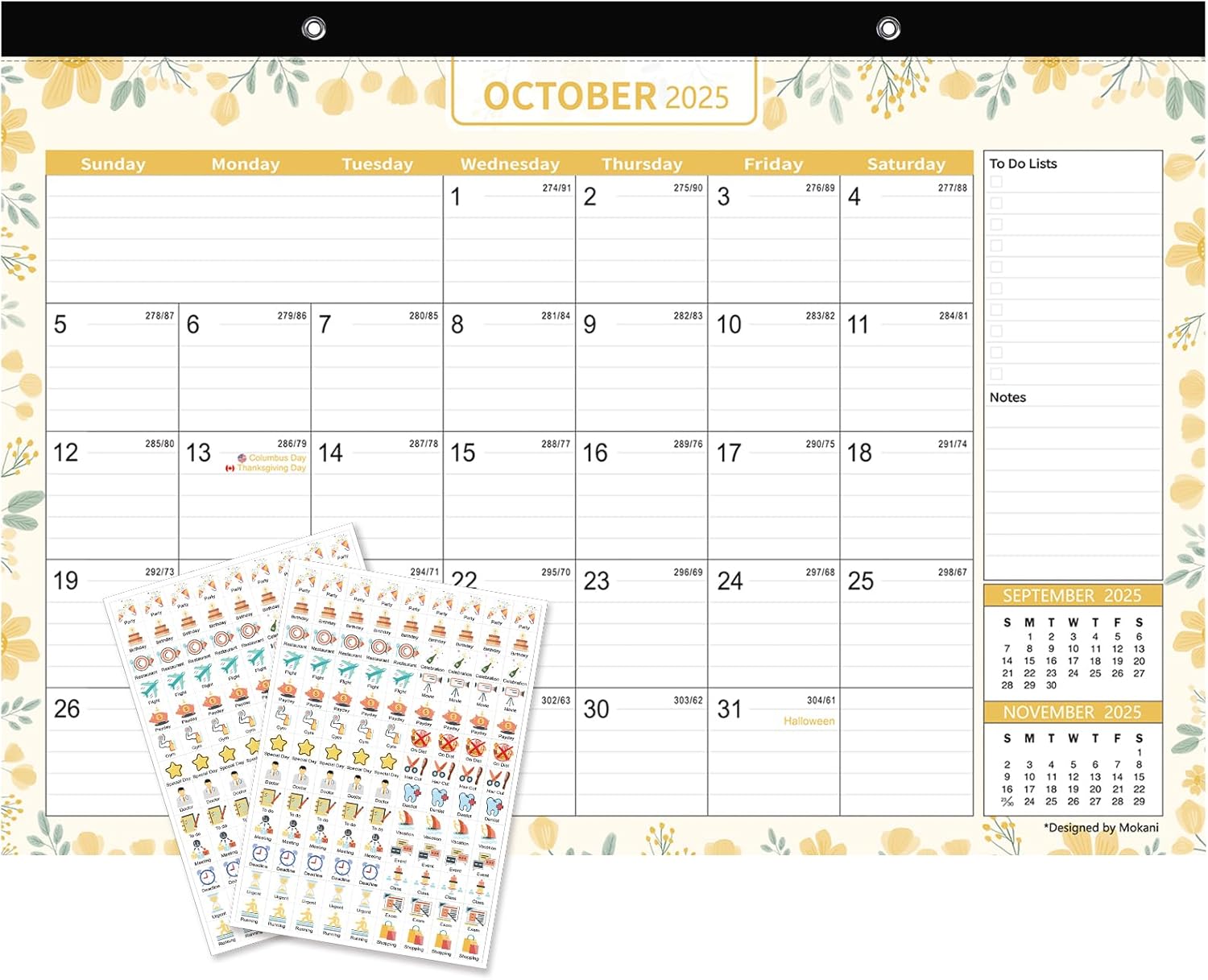 MOKANI Desk Calendar 2025-2026, Large Monthly Wall Calendar from Jul.2025 to Dec.2026 with Plastic Cover: 17"x12", 18 Months Academic Year Desk Pad with Planner Stickers