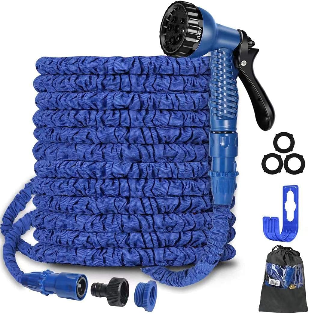 BABADU 100FT Expandable Garden Hose Pipe,Flexible Expanding Magic Hose with 3/4", 1/2" Fittings,Garden Hose with 7 Function Spray Nozzle
