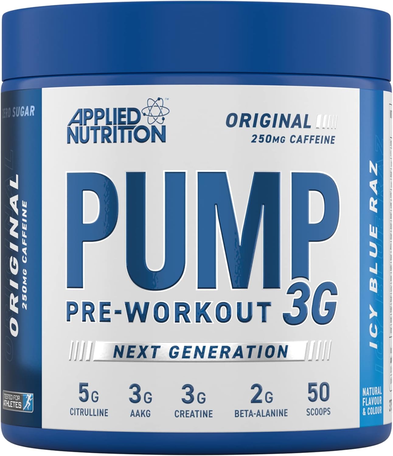 Applied Nutrition Pump 3G Pre Workout Energy Drink Focus & Performance, Creatine Monohydrate, AAKG, Citrulline, Beta Alanine, Caffeine Vitamin B Gold Complex, ICY Blue Raz, 375 g