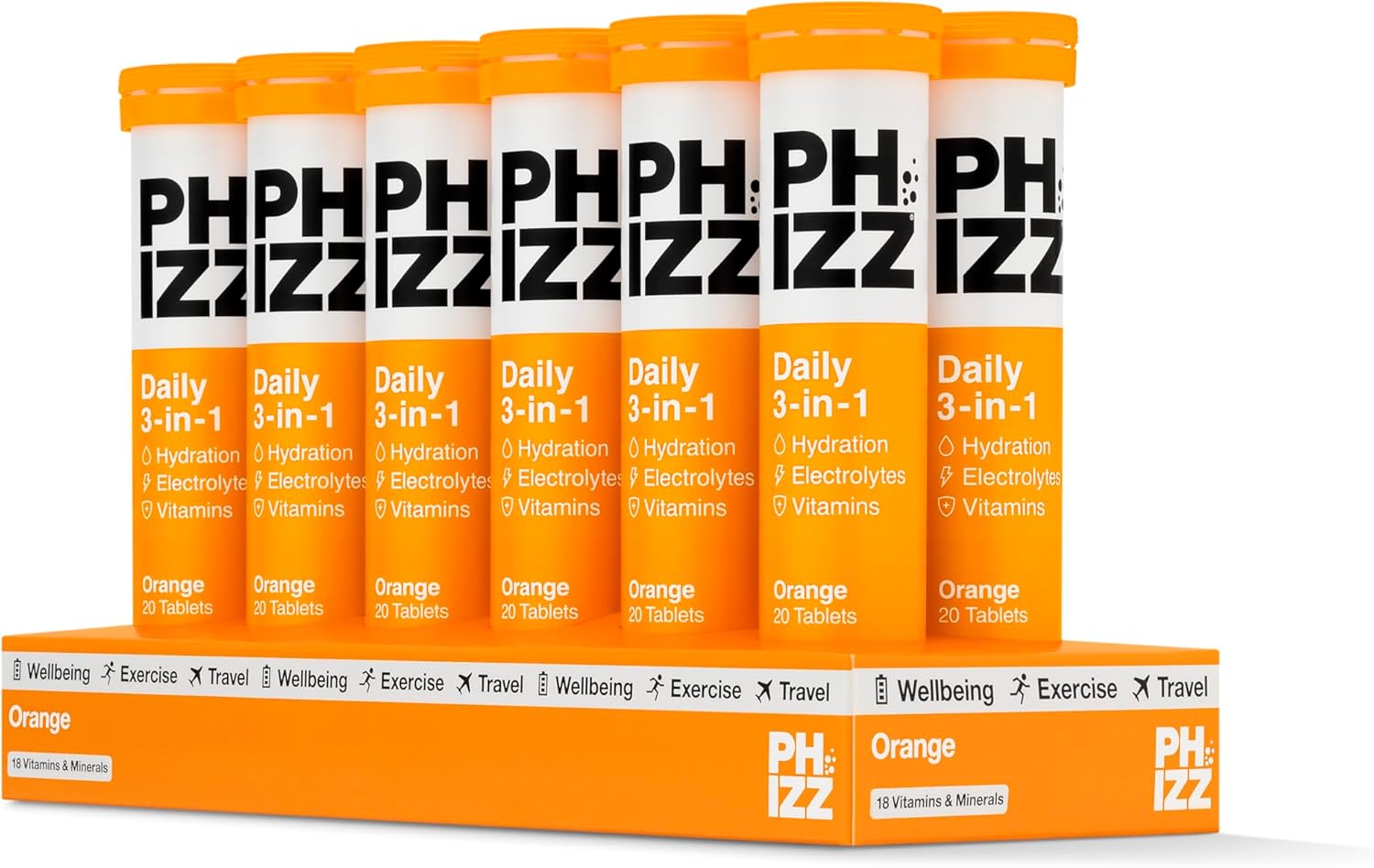 Phizz Electrolytes, Multivitamin & Hydration Tablets - 240 Effervescent Rehydration Electrolyte Tablets - 18 Vitamins & Minerals, Vitamin C, Vegan, Vegetarian & Low Calorie (Orange, 240 Tablets)