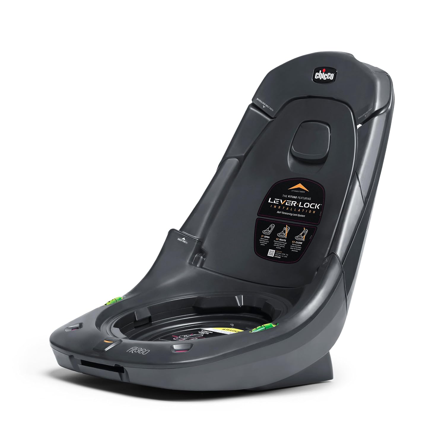 Chicco Fit360 Rotating Convertible Car Seat Base with LeverLock Install | Anthracite/Grey, fits infant and toddler car seat, 6-position leveling, Ready-to-Ride indicators, rear and forward-facing