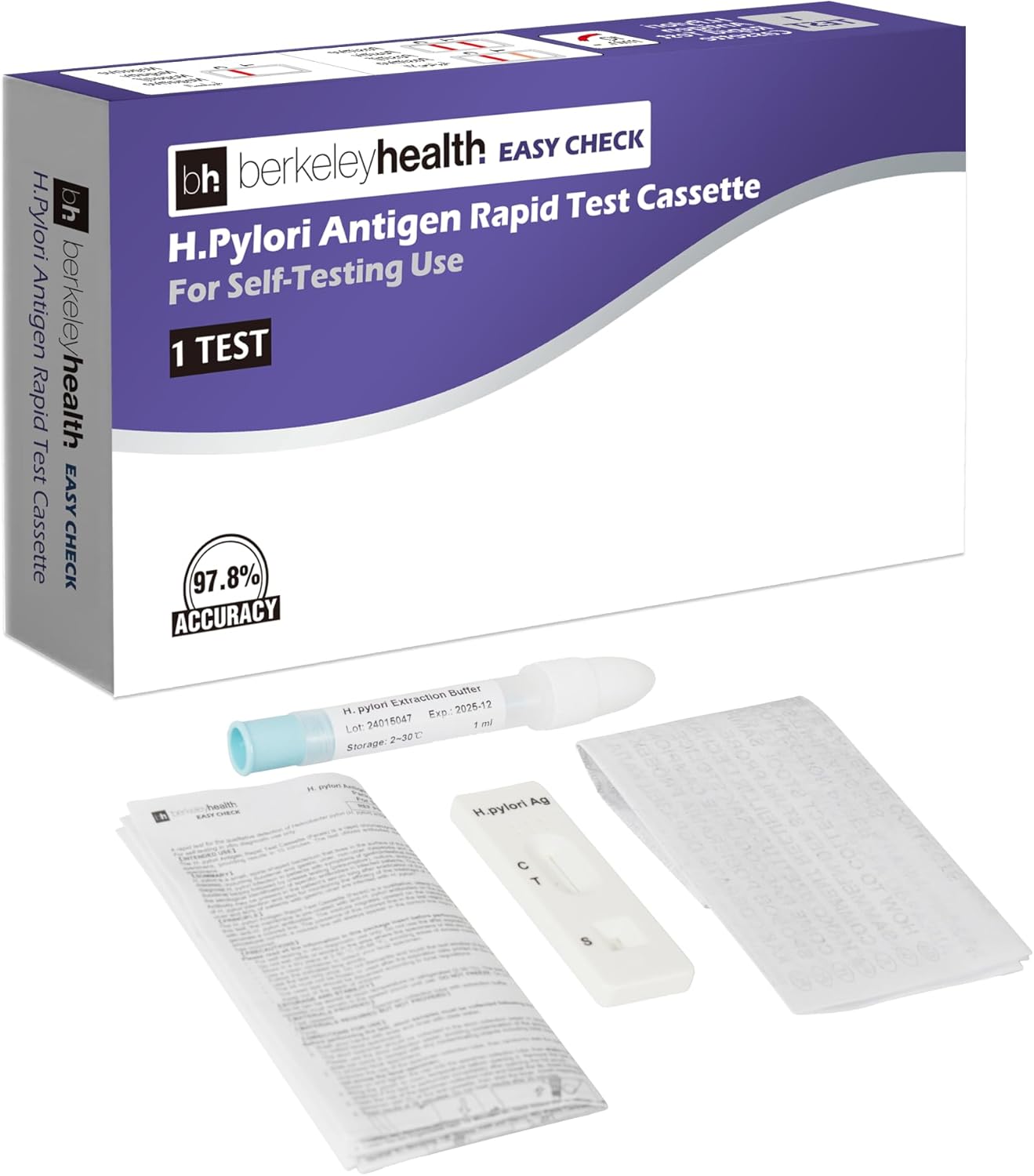 Berkeley Health Stomach Ulcer Rapid Self Test Kit - Detect Antigen H. Pylori - Easy to Use, Fast Results & 96% Accurate - 1 Pack