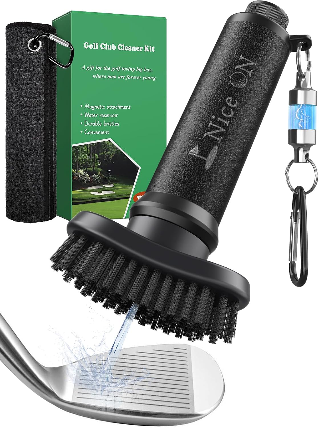 Water Golf Club Cleaner Brush with Towel, Magnetic Golf Club Brush Groove Cleaner, Golf Bag Accessories for Men Gifts