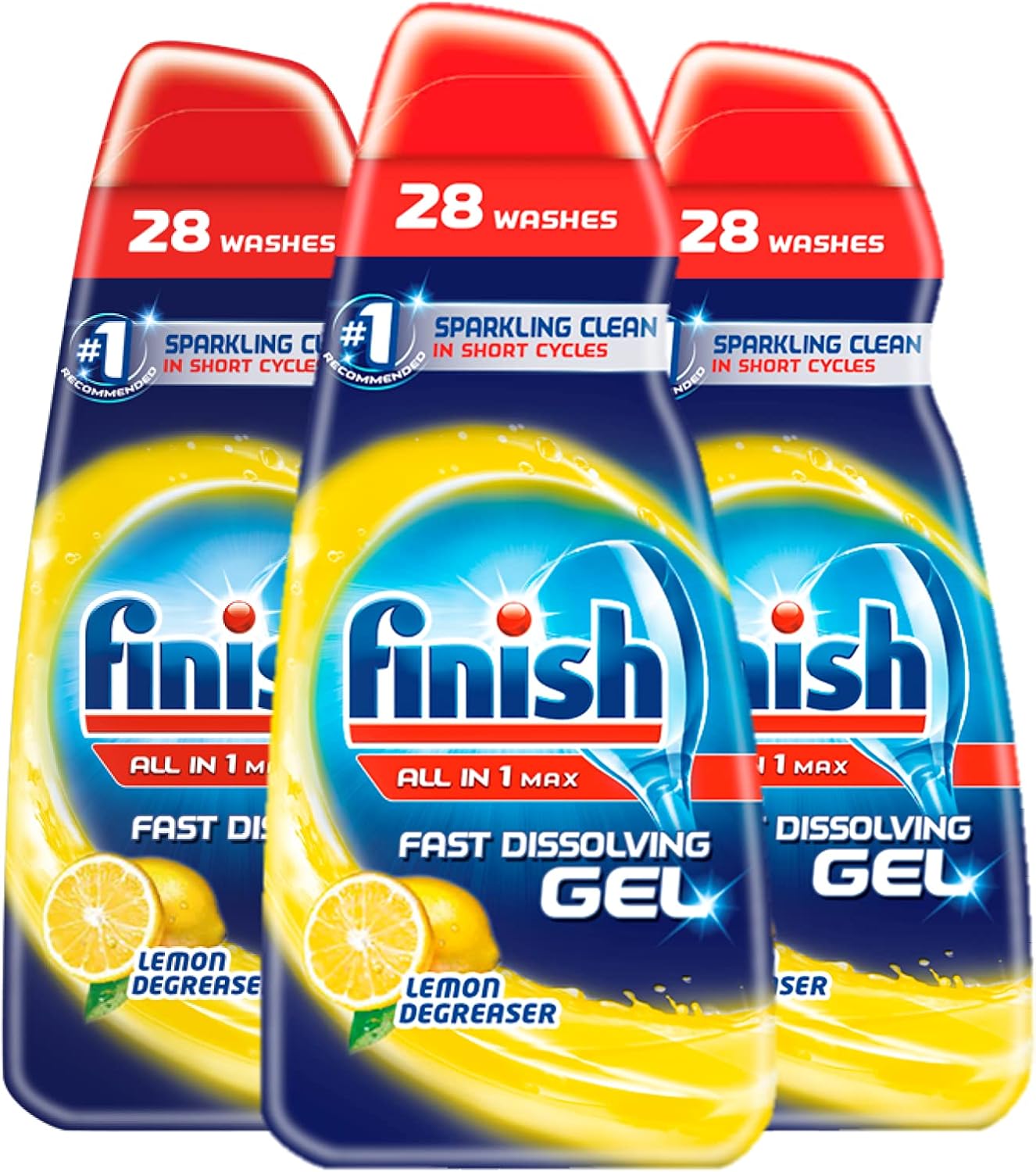 Finish Dishwasher Fast Dissolving Gel All in 1 Max Lemon 700 ml, Pack of 3, 3 x 700ml