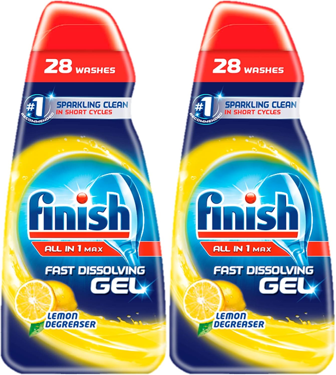 Finish Dishwasher Fast Dissolving Gel All in 1 Max Lemon 700 ml, Pack of 2, 2 x 700ml, 28 washes each, 2 x 28 washes, 56 washes