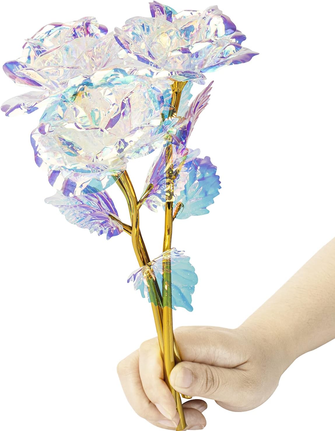 Warmtree 10 Pcs 24K Galaxy Rose Glass Flowers Colorful Gold Rose Artificial Flowers Best Gifts for Mother's Day Thanksgiving Valentine's Day Girl's Birthday Party
