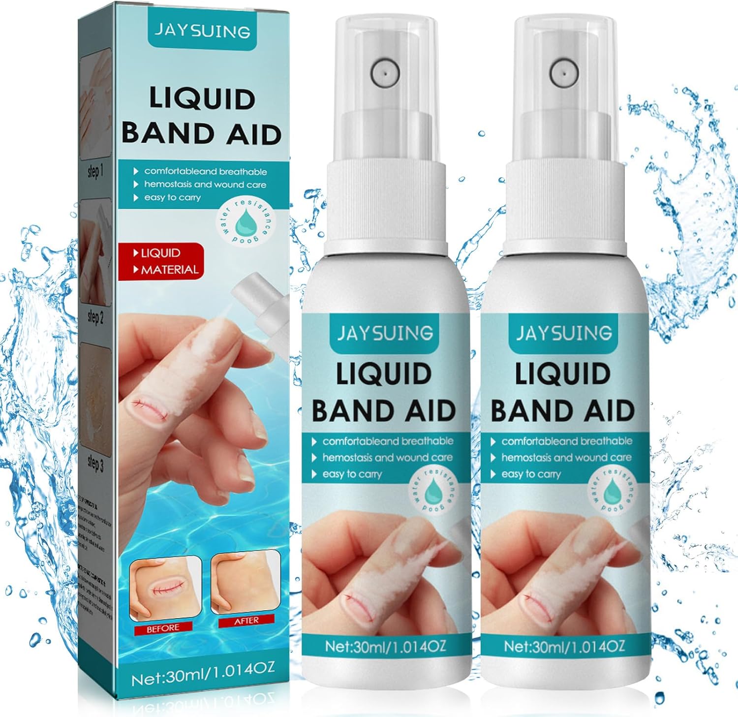 Ganbaro 2pcs Liquid Plaster, New Liquid Bandage Spray, Waterproof Liquid Bandage, Waterproof and Breathable Quick-Dry Liquid Bandage, Transparent Waterproof Spray Wound Stick Protective (30ml * 2)