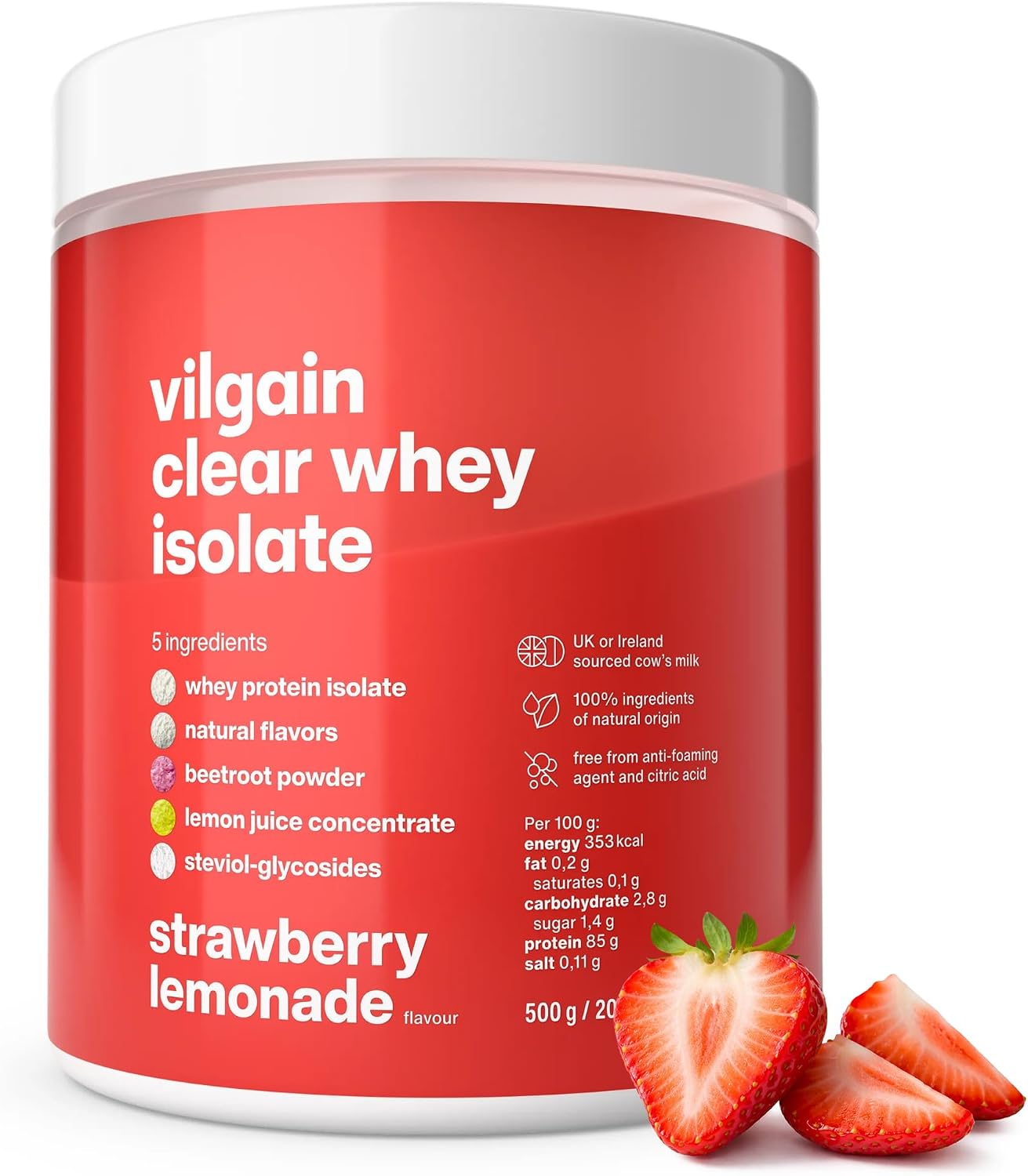 Vilgain Clear Whey Isolate 500g Refreshing Protein Lemonade with 84% Protein | Naturally Sweetened with Stevia