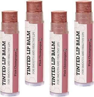 Tinted Lip Balm by Earth’s Daughter – 4 Pack of Pink Champagne Color – Beeswax, Coconut Oil, Cocoa Butter, Vitamin E – Moisturize and Beautify – Paraben Free