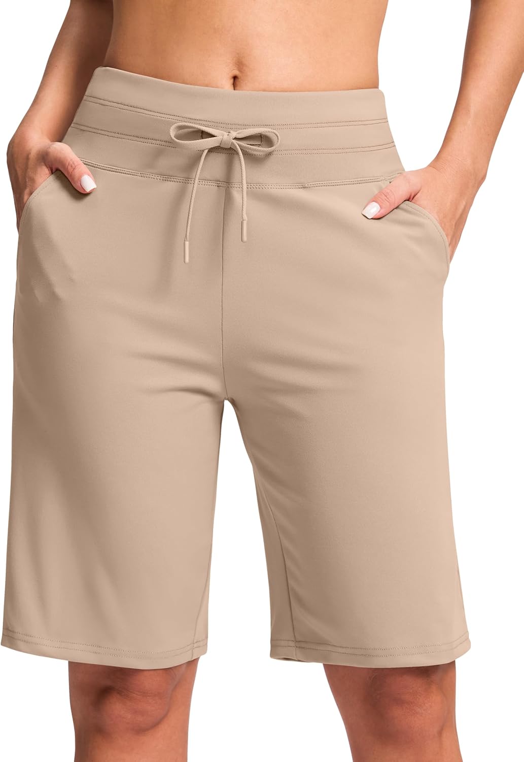 G GRADUAL Bermuda Shorts for Women with Pockets 10" Knee Length Womens High Waisted Long Shorts for Walking Athletic Workout