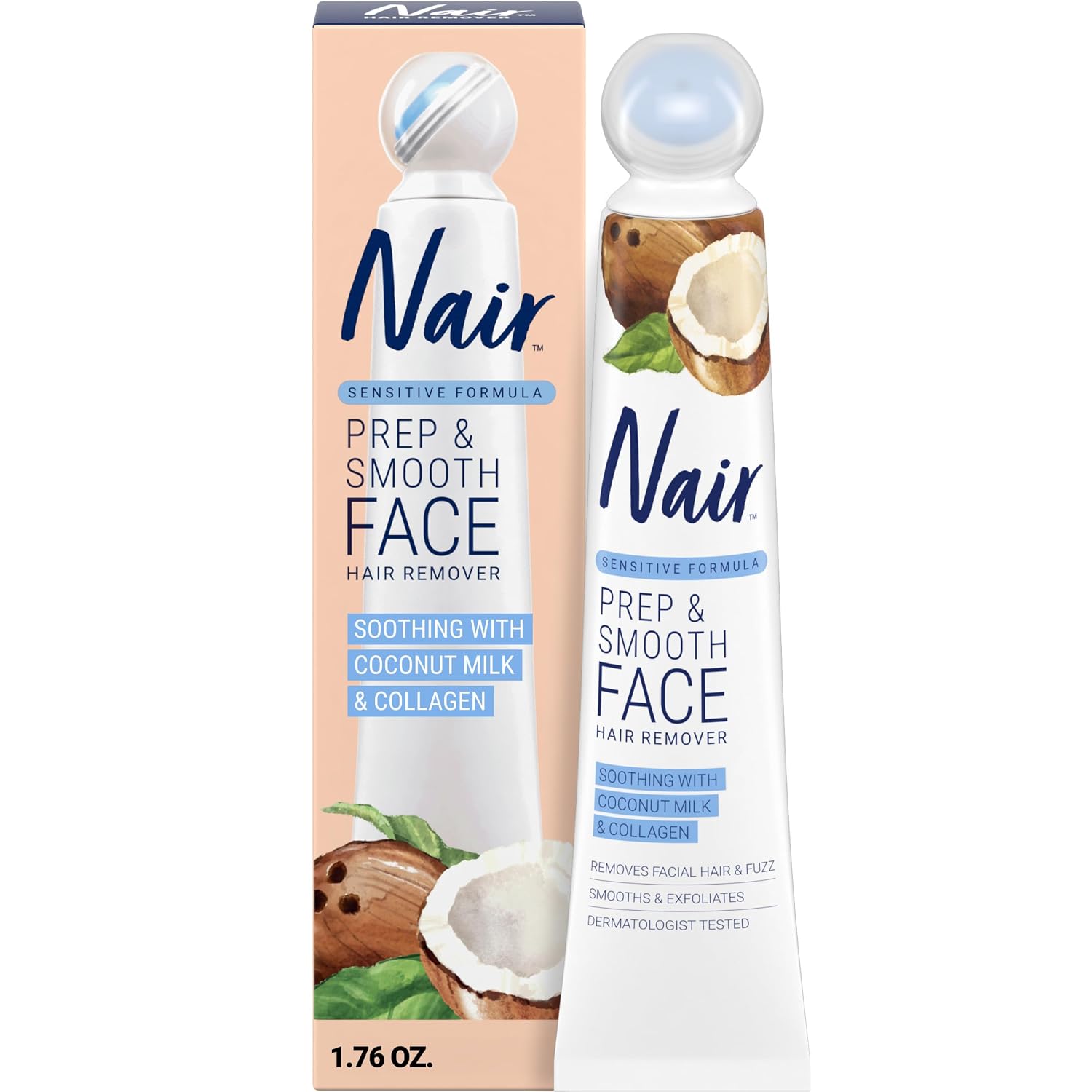 NAIR Prep & Smooth Face Hair Removal Cream, Sensitive Skin, 1.76 Oz