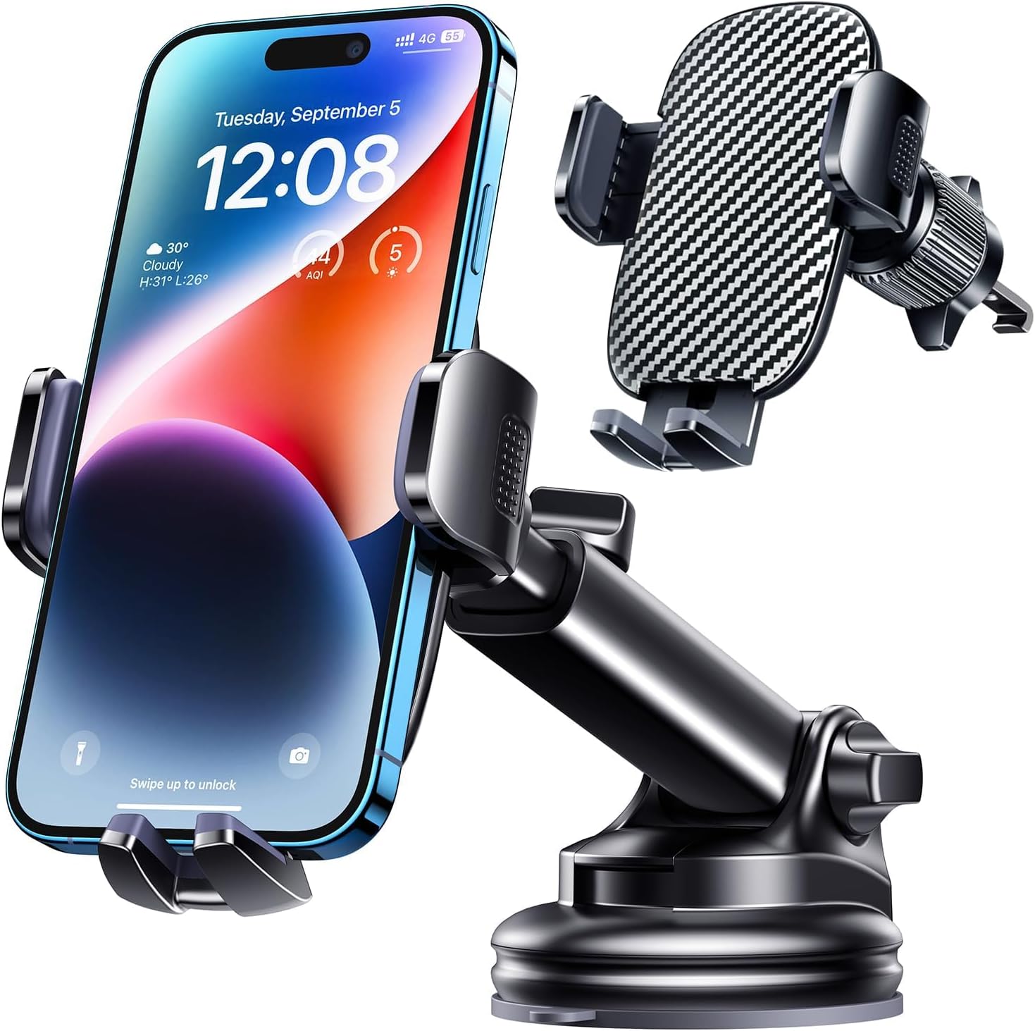 Phone Mount for Car Phone Holder [Military-Grade Suction & Stable Clip] Car Phone Holder Mount Windshield Dashboard Air Vent Universal Automobile Mount Fit Shower & Wall Mounts iPhone