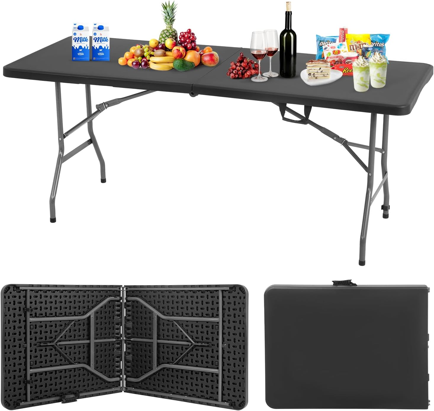 BestOffice Outdoor Folding Camping Table Plastic Table Portable Square Height Dining Table Perfect for Picnics,Parties,Party and Camping,Black