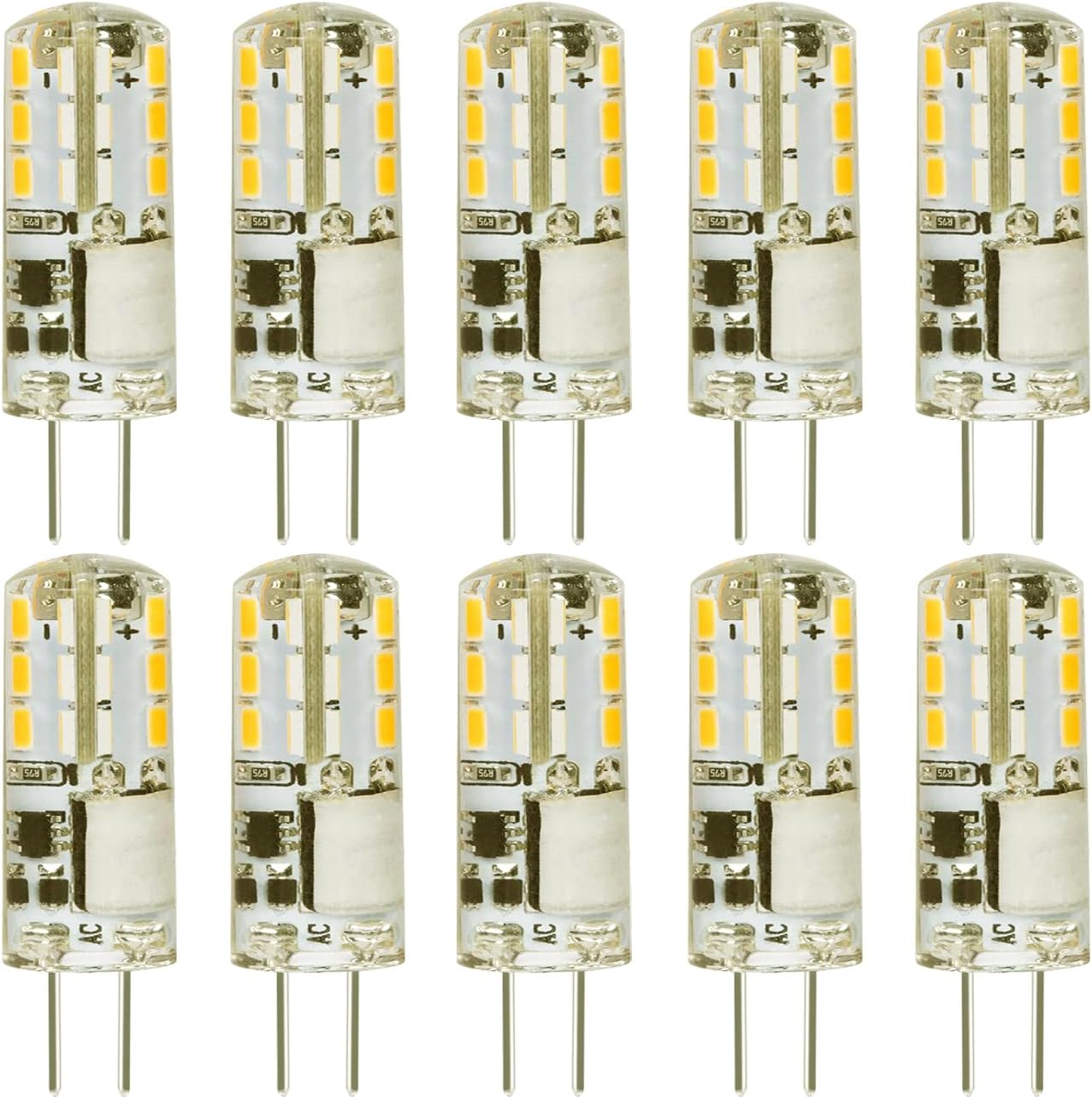 G4 LED Bulb 12V (AC/DC) 2W - Warm White 2700K, Non-dimmable, Bi Pin Base, 10-Pack - Replace 10W-20W Halogen Bulbs for Home and Landscape Lighting