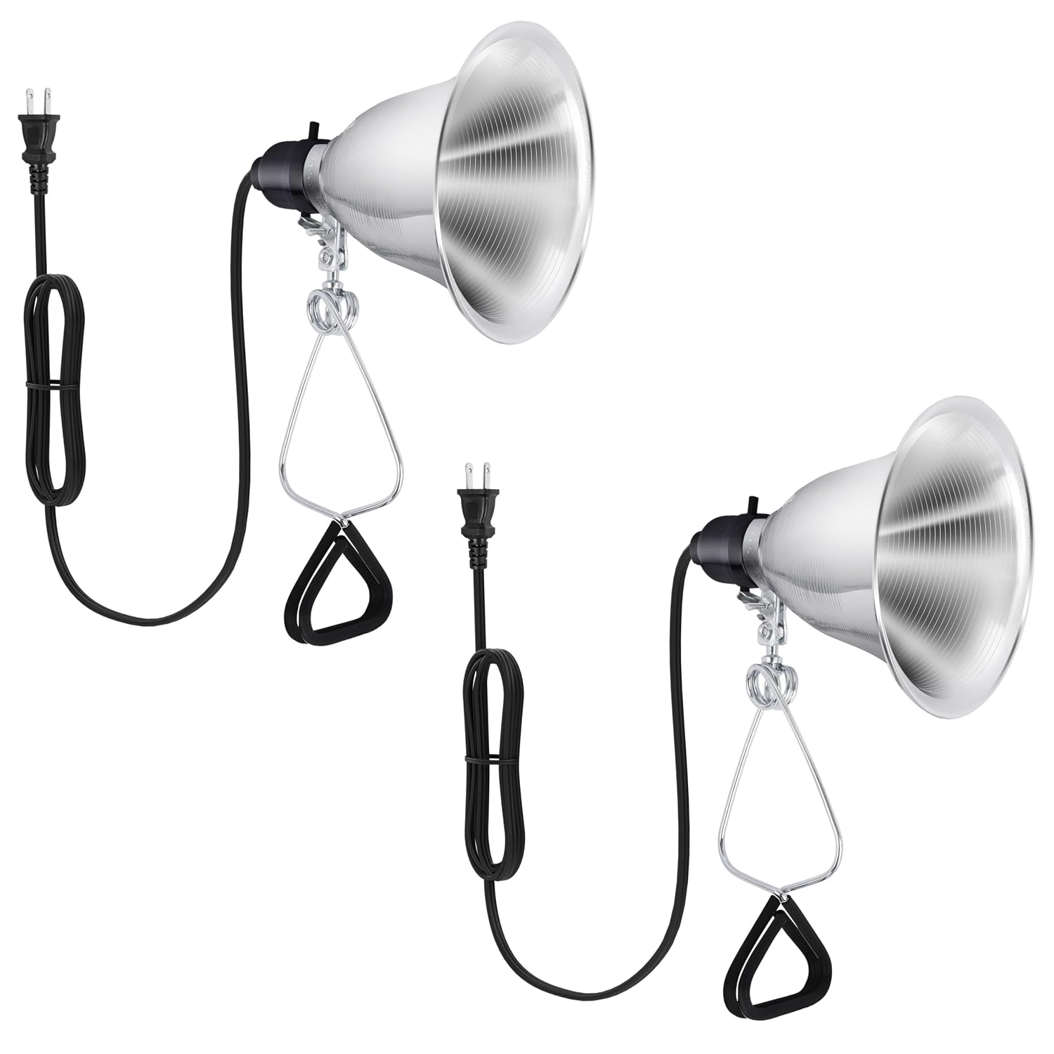 HealSmart 5.5" Clamp Light Socket, 60-Watt Maximum with 6 Feet 18/2 SPT-2 Cord, Aluminum Reflector E26 (no Bulb Included), for Reptiles and Plants Growing, 2-Pack