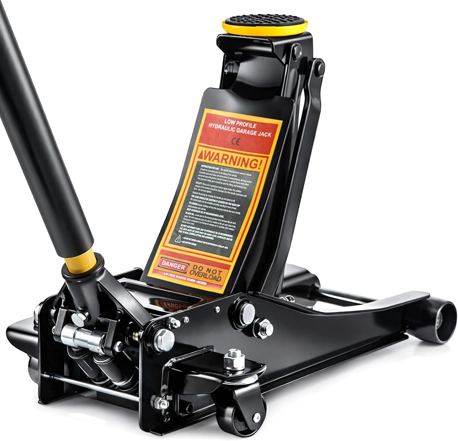 3 Tonne Heavy Duty Trolley Jack, Low Profile 85mm Hydraulic Floor Jack with High Lift 470mm for Cars & Vans Steel Construction, Dual Pump, Swivel Wheels (Yellow+Black)