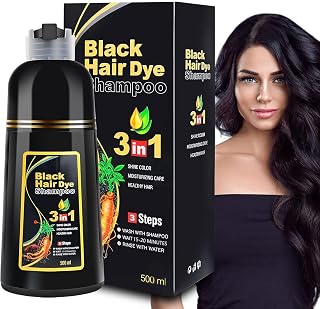 Black Herbal Hair Dye Shampoo 3 in 1 for Gray Hair Coverage for Men and Women, 500 milliliters (Pack of 1)