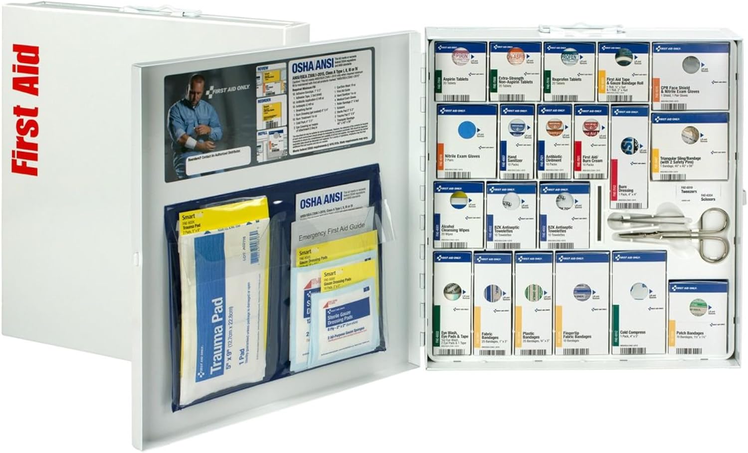 First Aid Only 746000 SmartCompliance 50-Person ANSI A+ and OSHA Compliant First Aid Kit for Business, Large Metal First Aid Cabinet with Medications, 241 Pieces