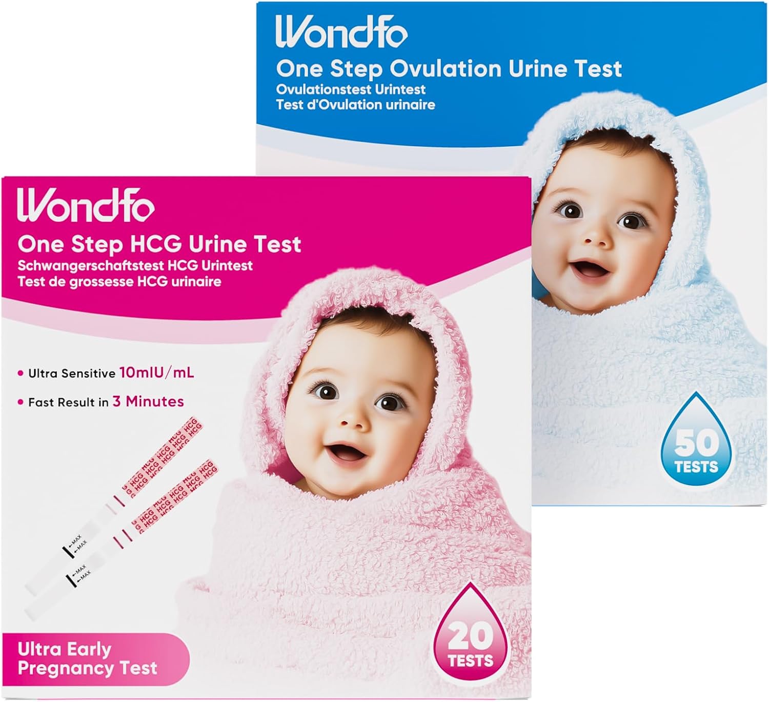 Wondfo Ovulation Test Strips Pregnancy Test Strips for Trying to Conceive Combo Kit 50 Pack LH and 20 Pack HCG
