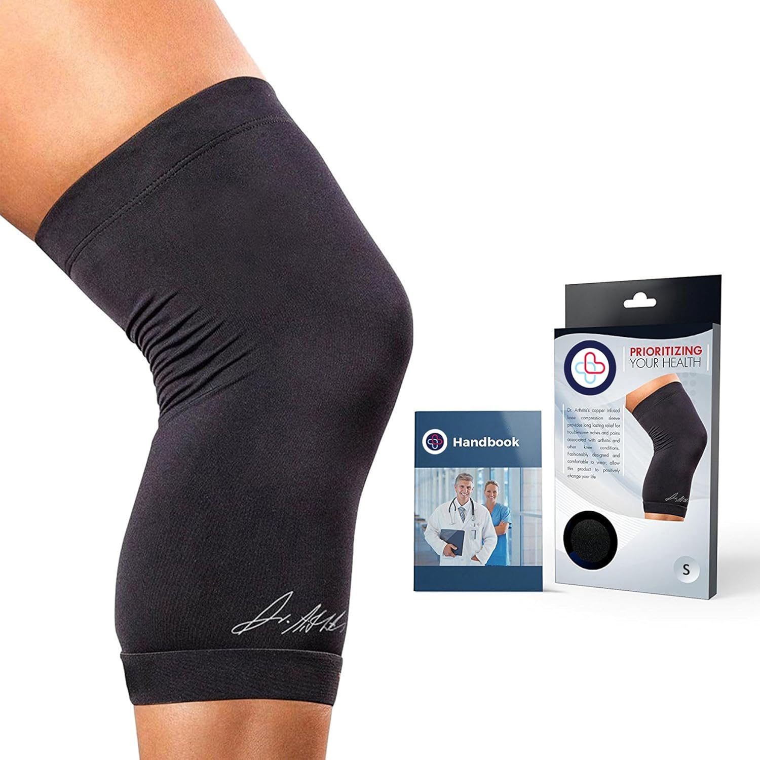 Doctor Developed Copper Knee Brace/Knee Compression Sleeve/Knee Support and Doctor Written Handbook - RELIEF from Joint Symptoms, Bursitis, Running & Weightlifting (S)
