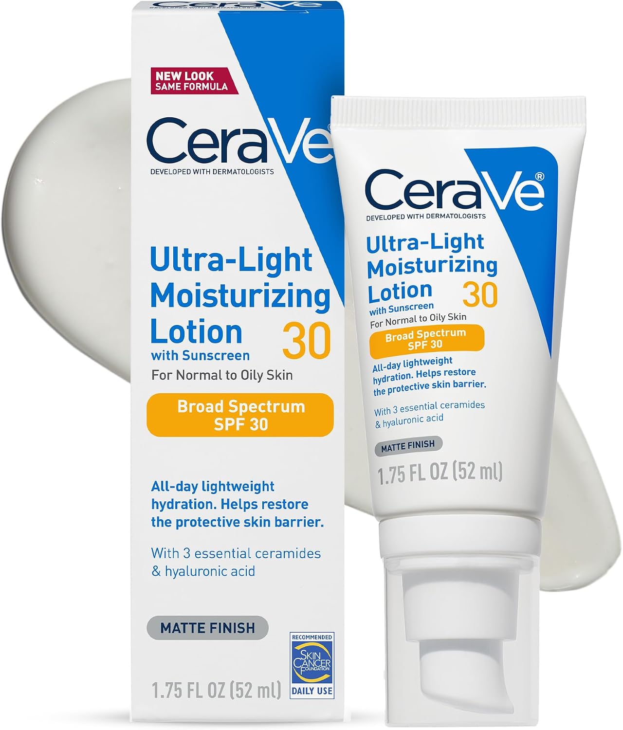 CeraVe Ultra-Light Face Lotion/Face Moisturizer with Sunscreen (SPF 30) for Daily Use, 1.7 Oz
