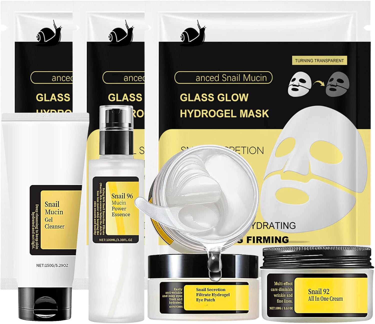 Snail Mucin Skin Care Set For Women, 7 PCS Snail Skin Care Sets & Kits For Girls, Facial Kit with With Face Mask, Cleanser, Serum, Face Cream, Eye Patches, Face Mask Basic Improve Dull Skin
