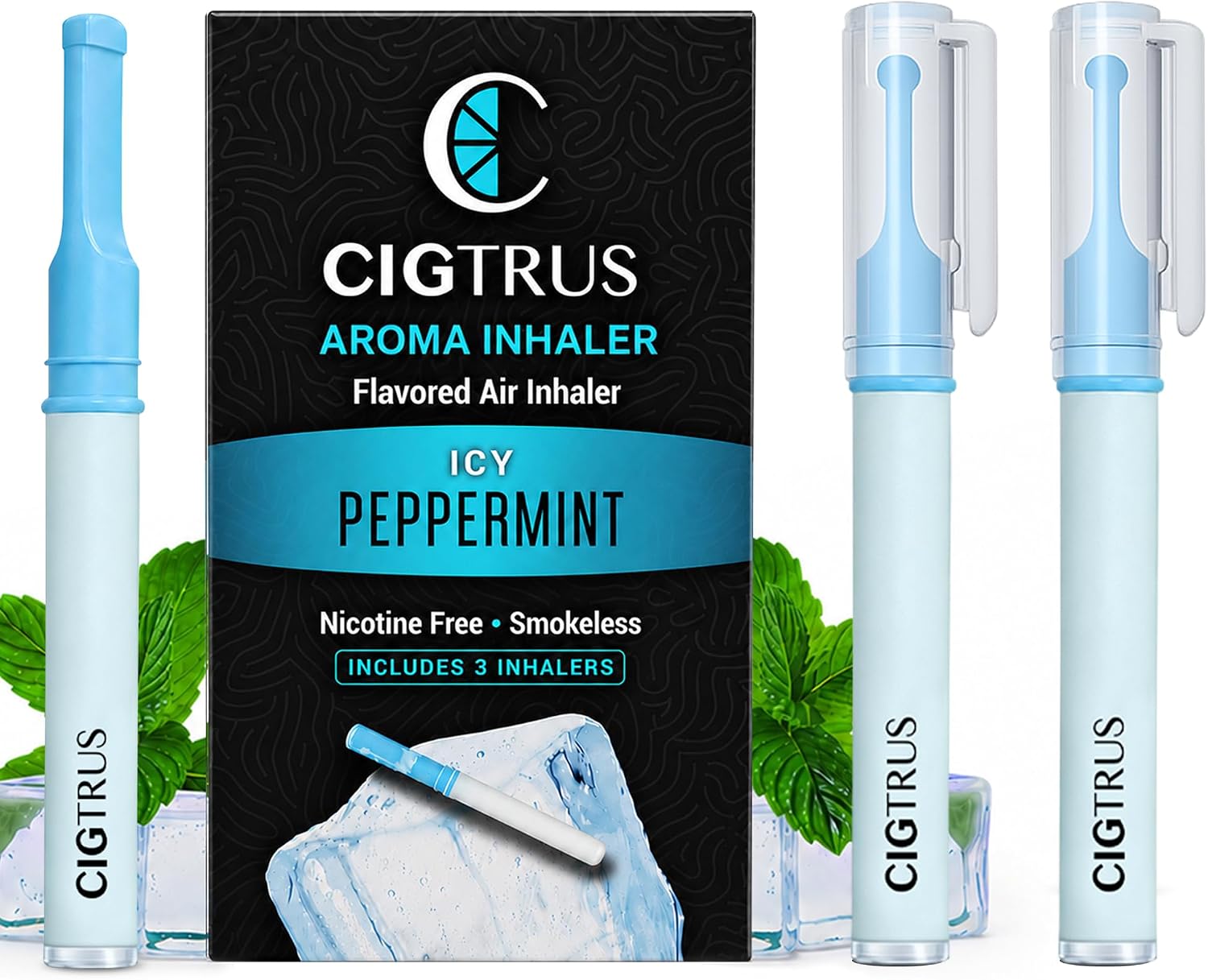 Cigtrus Natural Nicotine-Free & Tobacco-Free Smoking Alternative, Non-Electric Craving Relief, Quit Smoking Aid with Cigtrus (ICY Peppermint) - 3 Piece