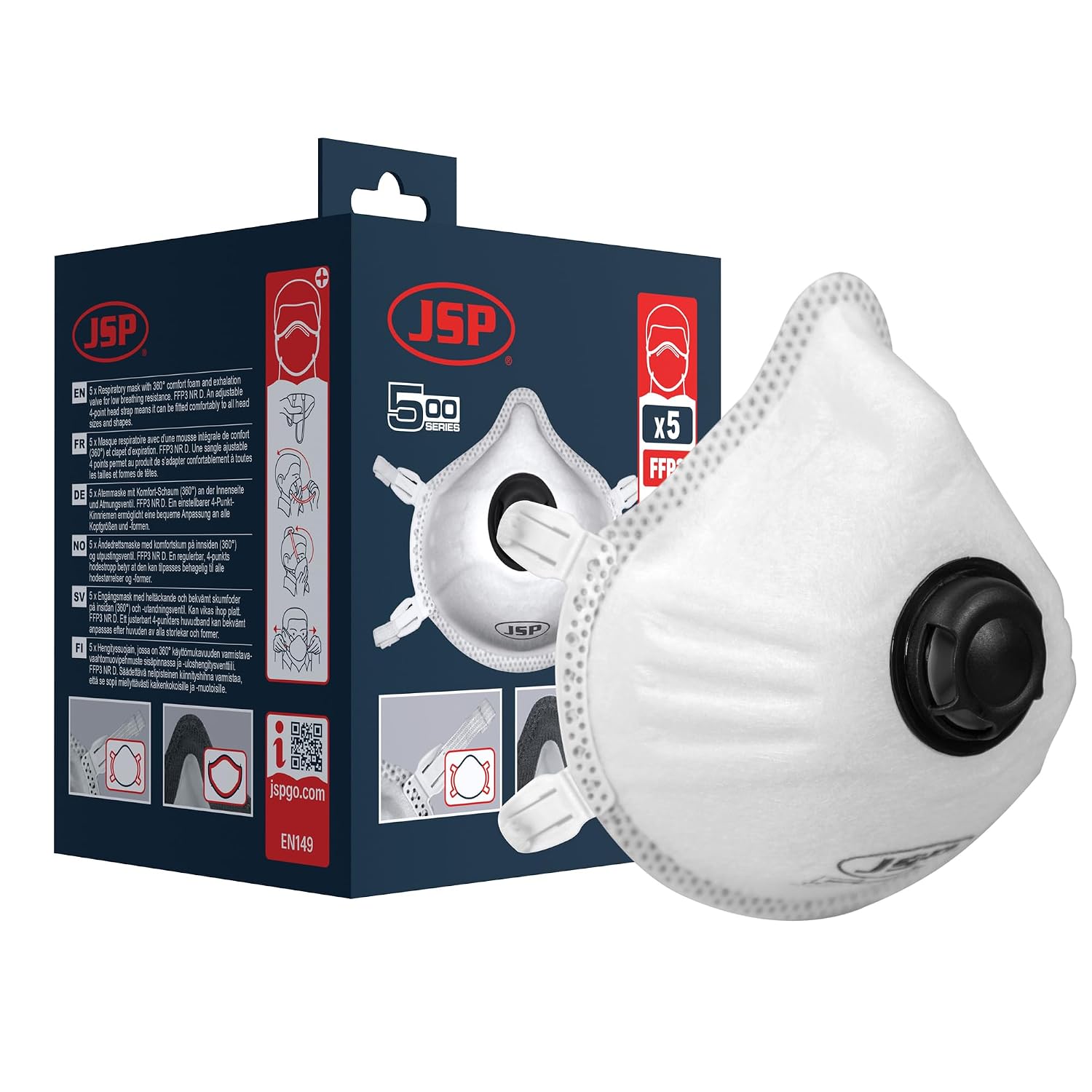 JSP Olympus® Moulded Valved FFP3V Disposable Mask (532) - Box of 5 (BEK130-002-M00)