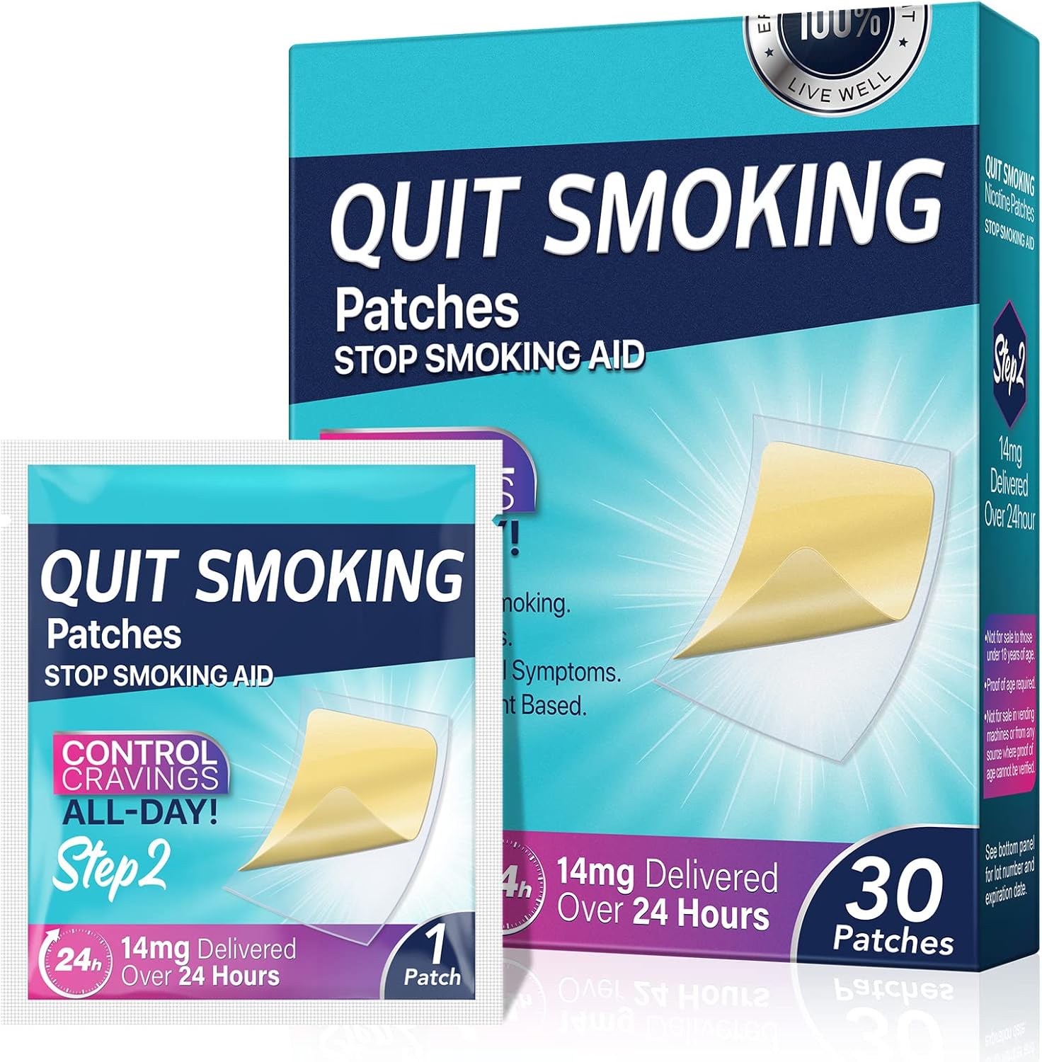 Quit Smoking Patches, Step 2 Stop Smoking Aids Patches, 14mg Quit Smoking Stickers That Work with 2 Weeks, 30 Count Helping Quit Patch, Anti-Stickers