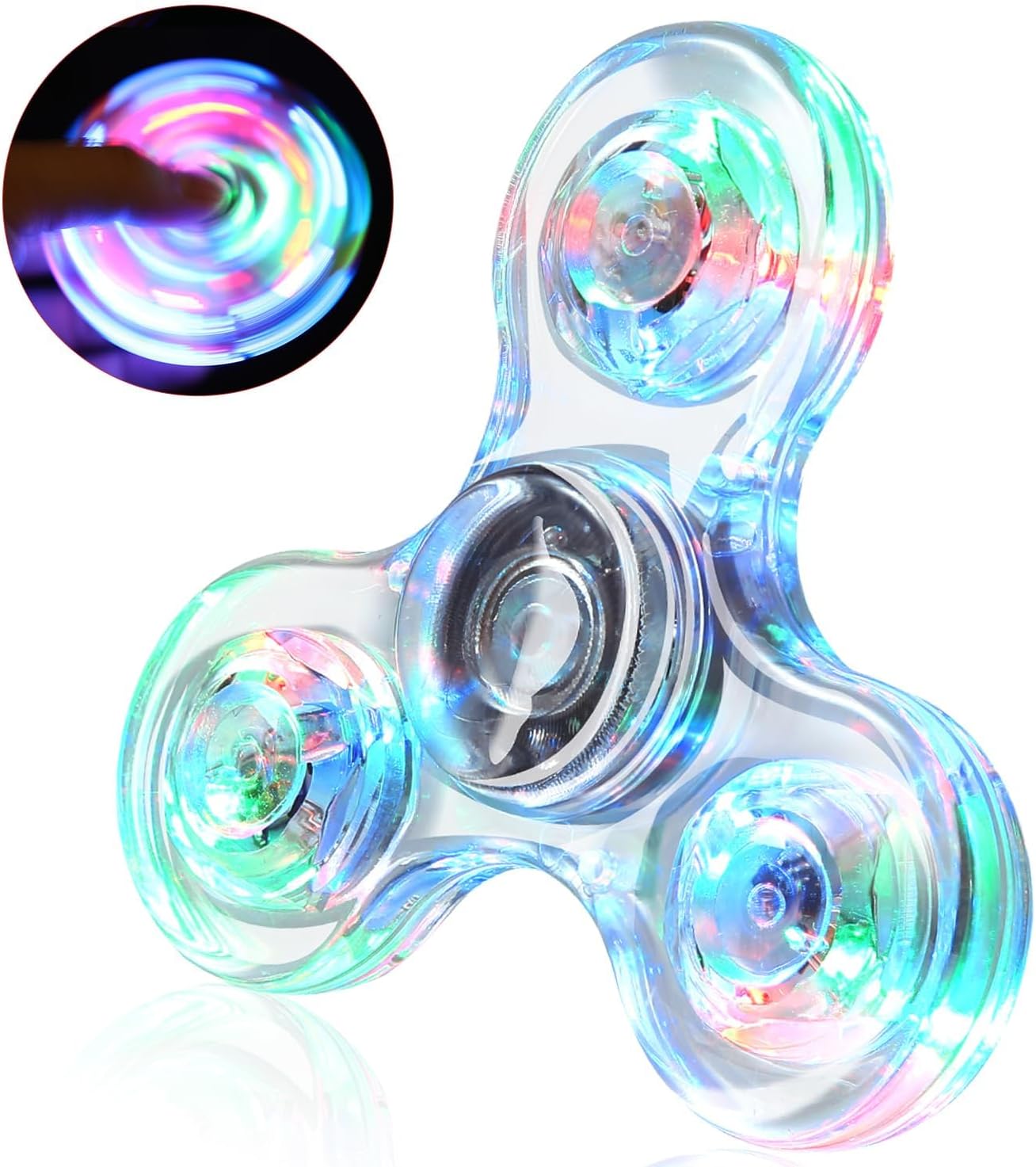 SCIONE Crystal LED Light Fidget Spinner for Kids,LED Light up Fidget Toy for Toddlers,Glow in The Dark Party Supplies Stress Relief for Children Adults(Crystal-White)