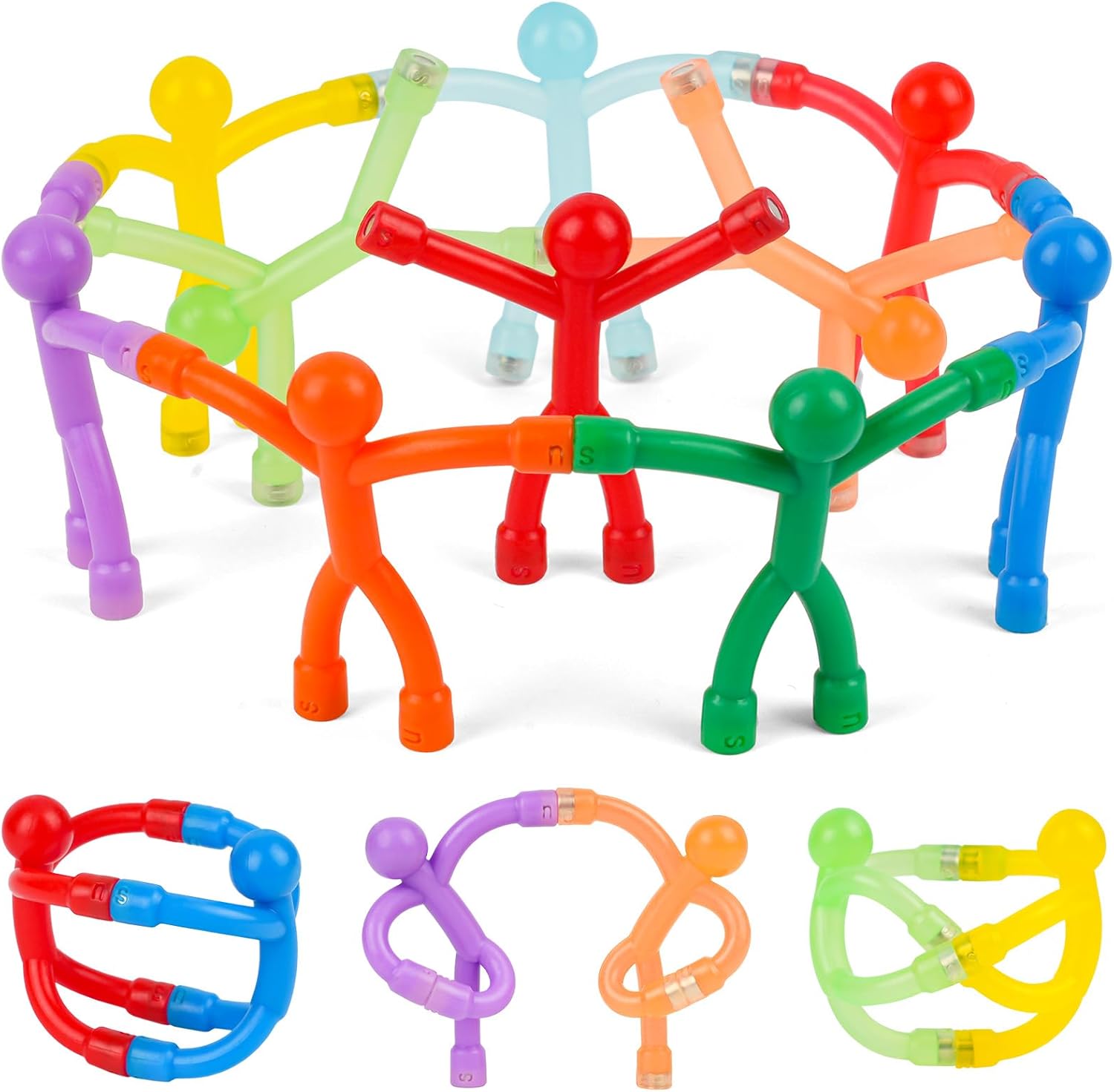 AUAUY Man Magnetic Toys, 10 Pcs Fridge Magnets, Colorful Flexible Rubber Magnets for Kids Gifts, Funny Fidget Toys for Refrigerator, Door, Office, Classroom Decor