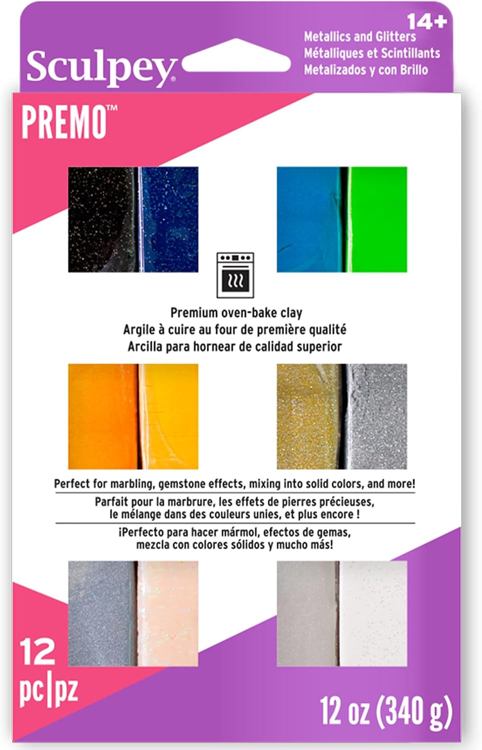 Sculpey Premo Clay Multipack - 12 Metallic & Glitter Colors, 1oz Bars