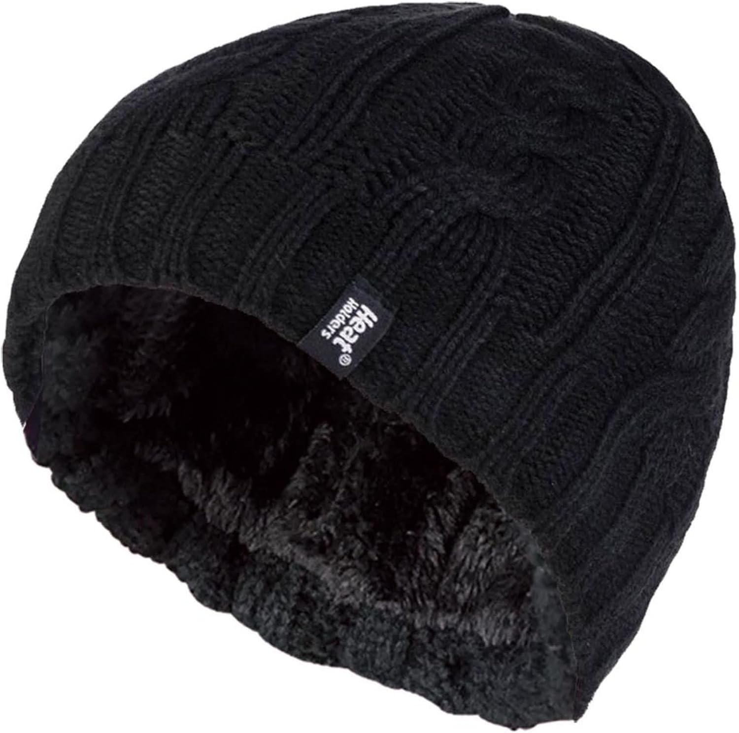 HEAT HOLDERS - Ladies Warm Fleece Lined Insulated Turn Over Cuff Cable Knit Thermal Winter Beanie Hat