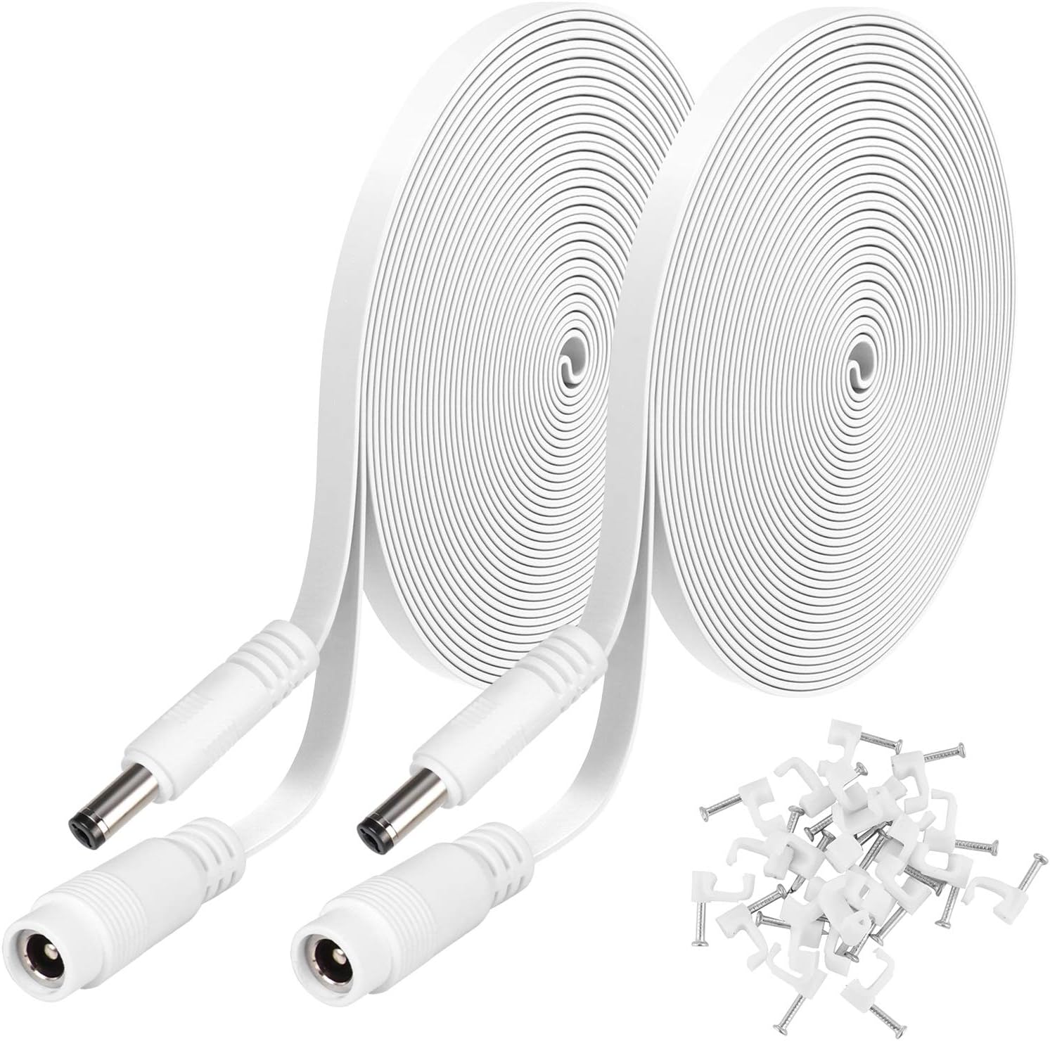 Uogw 2 Pack 20ft/6m DC Power Extension Cable 2.1mm x 5.5mm Compatible with 12V DC Adapter Cord for CCTV IP Camera, LED, Car, White