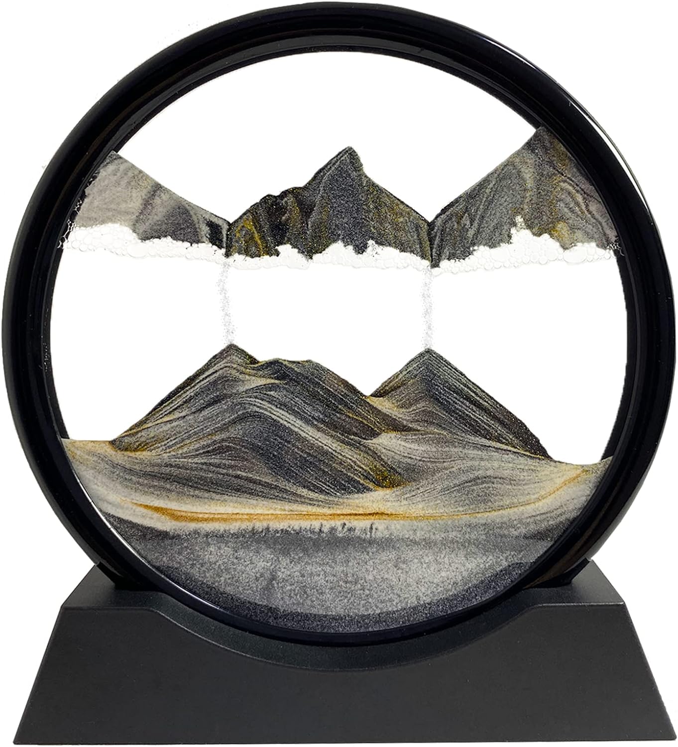 SANDCLE Moving Sand Art Picture in Motion, 3D Deep Sea Sandscape, Round Glass Frame Display Painting, Relaxing Decor for Office Desktop Home (Black, 7")