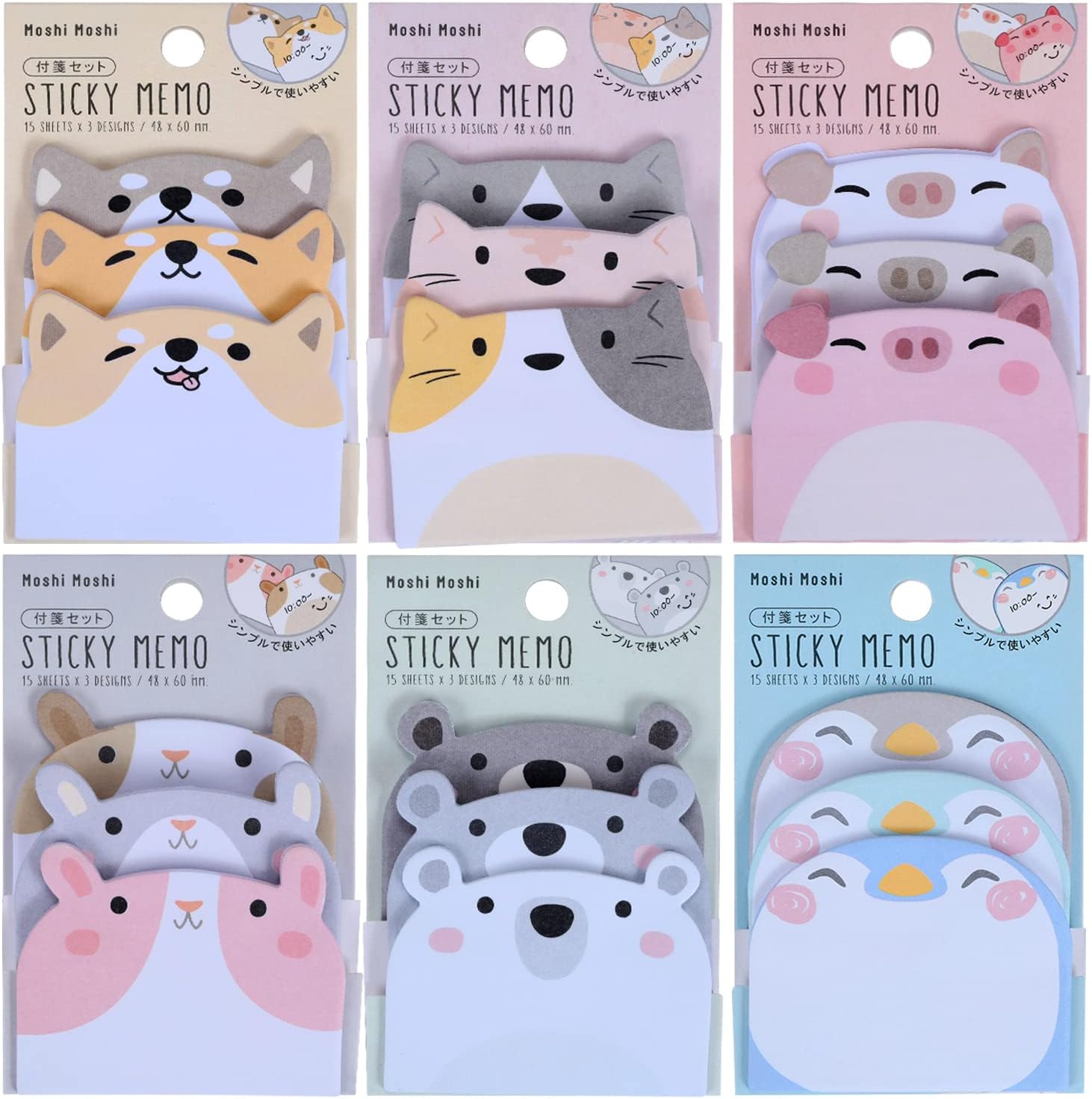 Molain Cute Sticky Notes, Cartoon Notes Animals Shape Markers Flags Self-Stick Memo Pads Students Home Office Roommates Gifts Tab Supplies 270 Sheets, Multicolored, 6 x 4.5 cm/ 2.4 x 1.8 inch