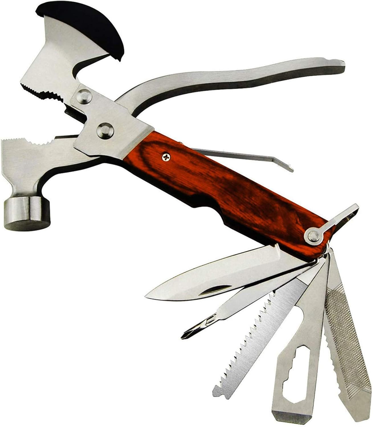 Camping Gear Multitool, Cool & Unique Birthday Gifts for Men Dad Husband Boyfriend, 18-in-1 Survival Gear for Outdoor Hunting Hiking, Emergency Escape Tool with Axe,Hammer,Plier,Knife,Bottle Opener