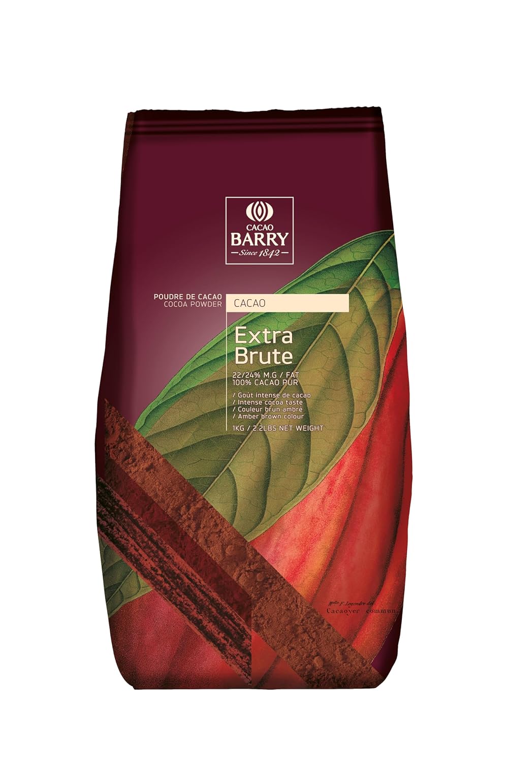 Cacao Barry Extra Brute 100% Cacao Pure Powder, High Fat, Kosher, 6 packs of 1 KG each