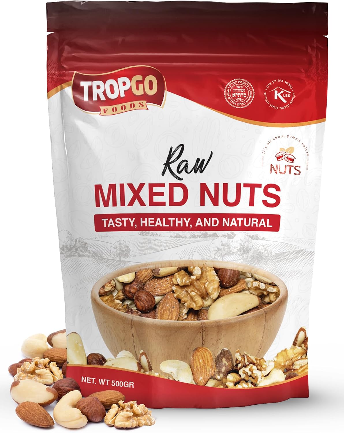 Tropgo Raw Mixed Nuts - 500g Nut Snacks - Packed Fresh, Healthy Jumbo Nuts with Fibre, Protein, and Minerals - Perfect Snacking - Includes Almonds, Brazil Nuts, Cashews, Peanuts, Walnuts & Hazelnuts