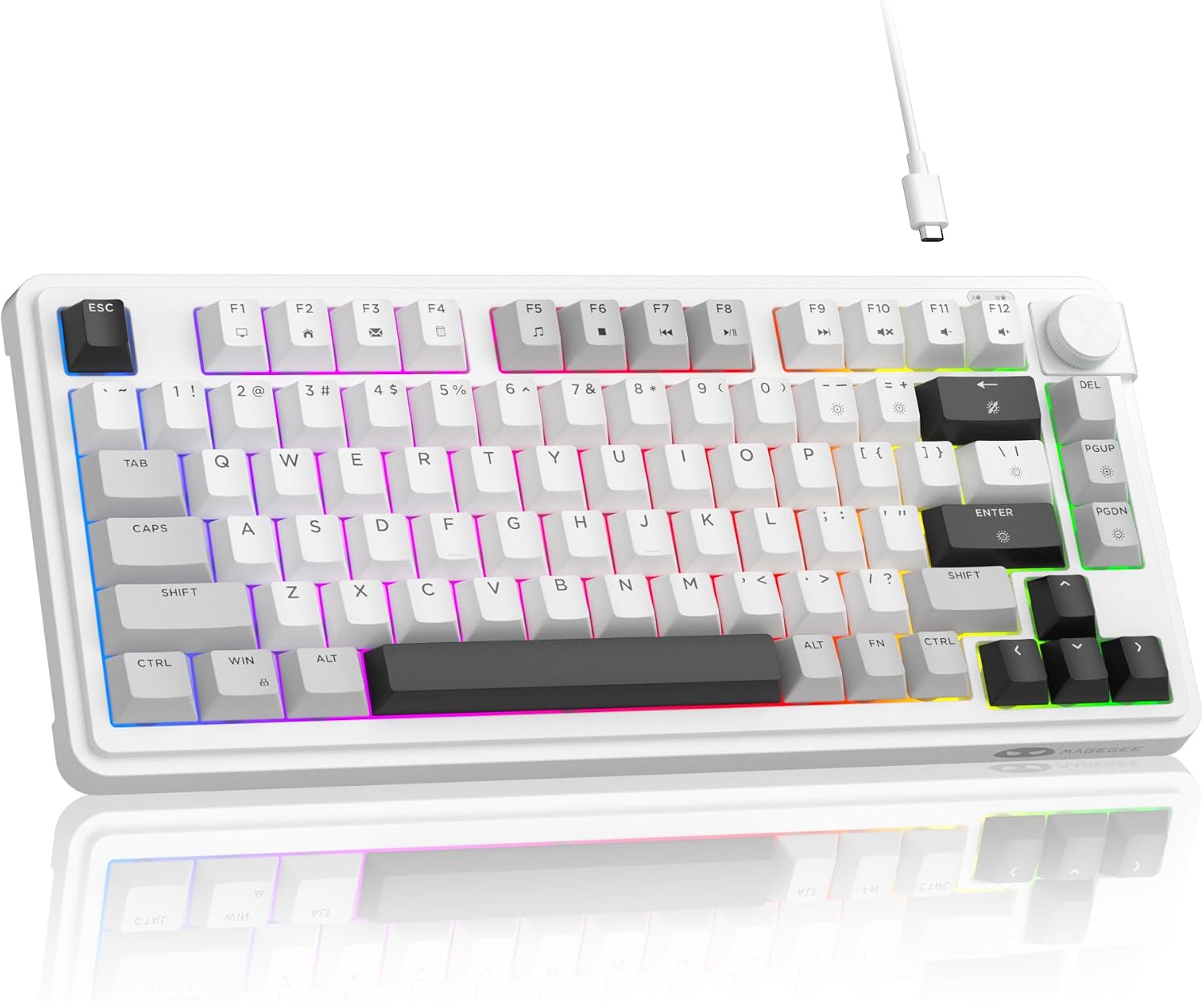 MageGee 80% Gaming Keyboard, RGB Backlit Wired Mechanical Feel Keyboard with Volume Knob, 80 Keys Compact USB Keyboard, 19-Key Rollover, Multimedia Keys for PC, Computer, Laptop, Windows