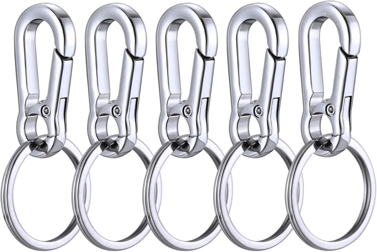 KINGFOREST 5-Pack Heavy Duty Carabiner Keychains - Quick Release Metal Key Clips with Split Rings for Keys, Bags, Dog Tags & Outdoor Gear (Silver)