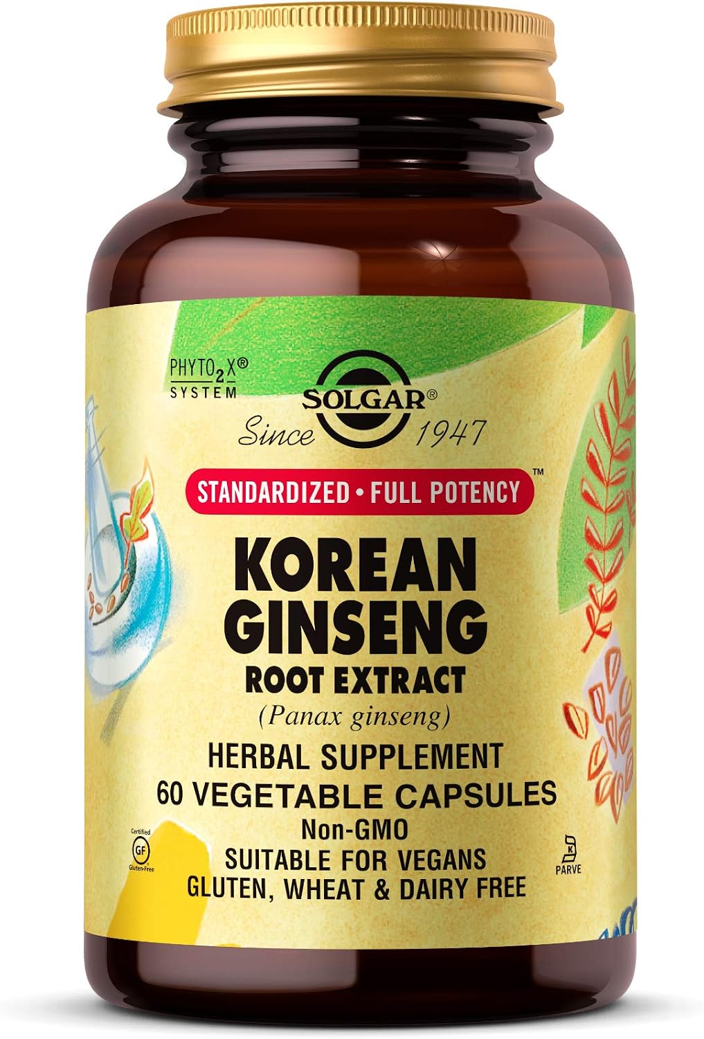 Solgar Korean Ginseng Root Extract, 60 Vegetable Capsules - Immune Support | Standardized, Full Potency (SFP) - Non-GMO, Vegan, Gluten Free, Dairy Free, Kosher - 60 Servings