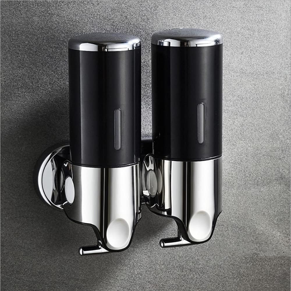 2 Chamber Wall Mounted Bathroom Shower Pump Dispenser and Organizer-Holds Shampoo, Soap, Conditioner, Shower Gel, for Bathroom Kitchen Hotel (Black 2 Chamber)