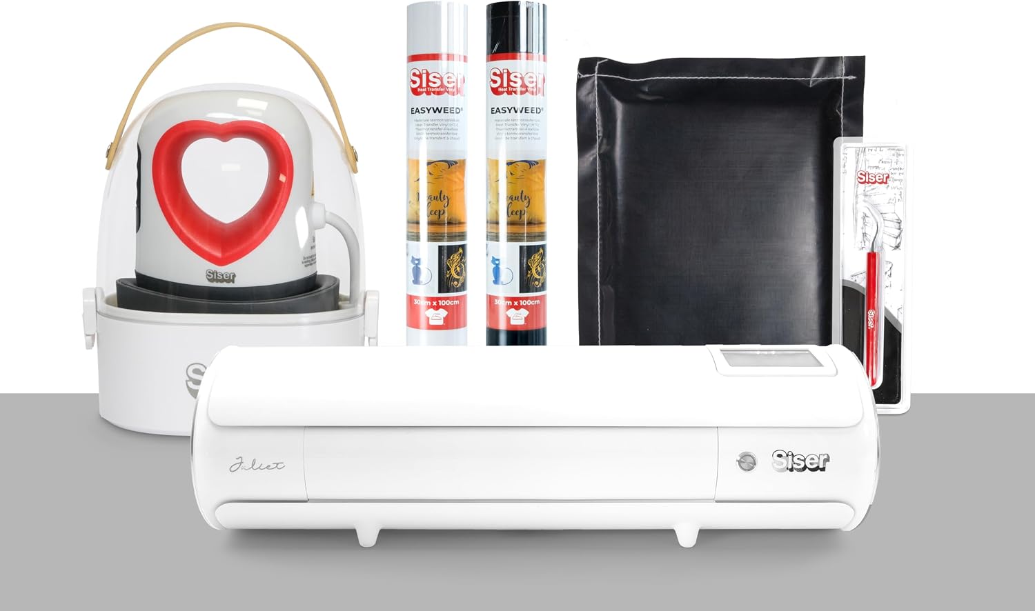 Siser Juliet Pro Pack - Mini Heat Press Cutting Plotter, EasyWeed & EasyColor Complete Accessories for Application and Transfer