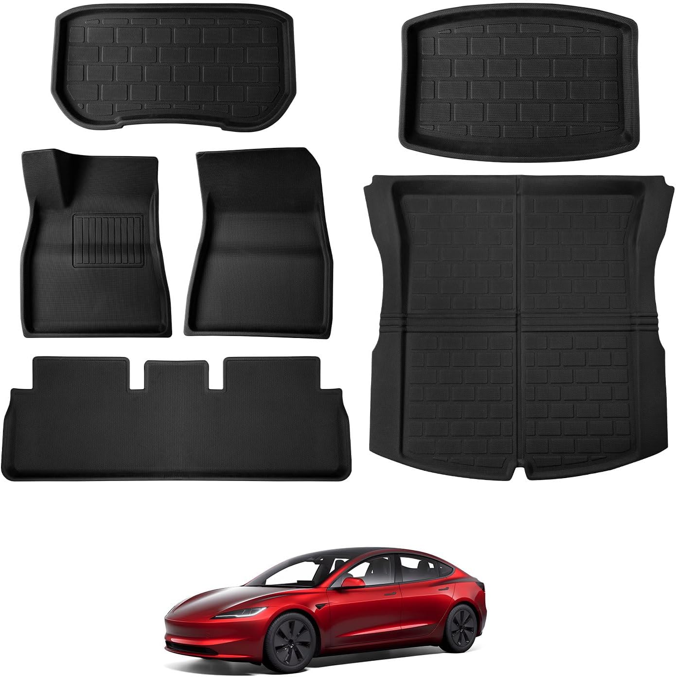 BASENOR Floor Mats for 2026-2024 Tesla Model 3 Highland 6PCS 3D Material