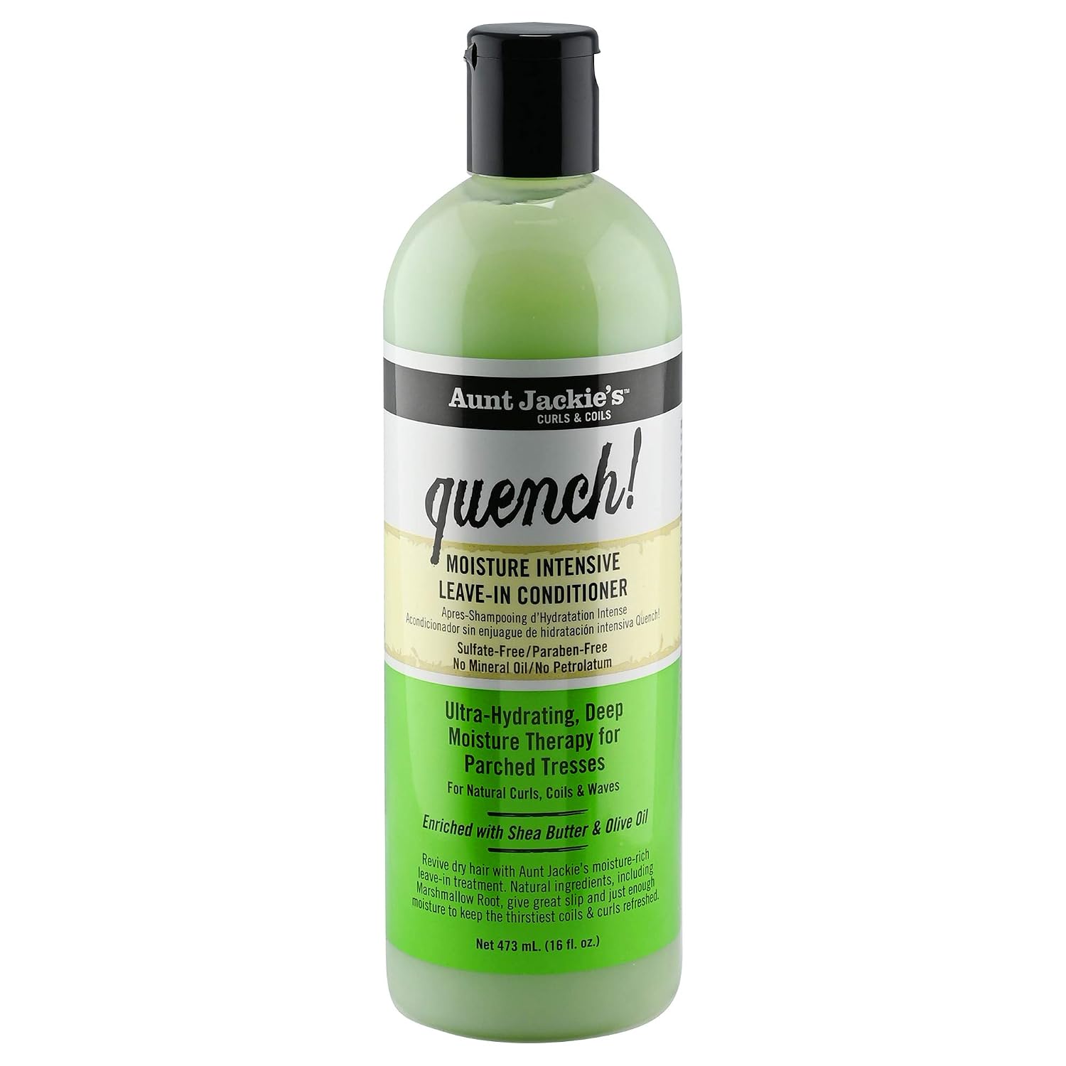 Aunt Jackie's Curls and Coils Quench Moisture Intensive Leave-In Hair Conditioner for Natural Curls, Coils and Waves, Enriched with shea Butter, 16 oz